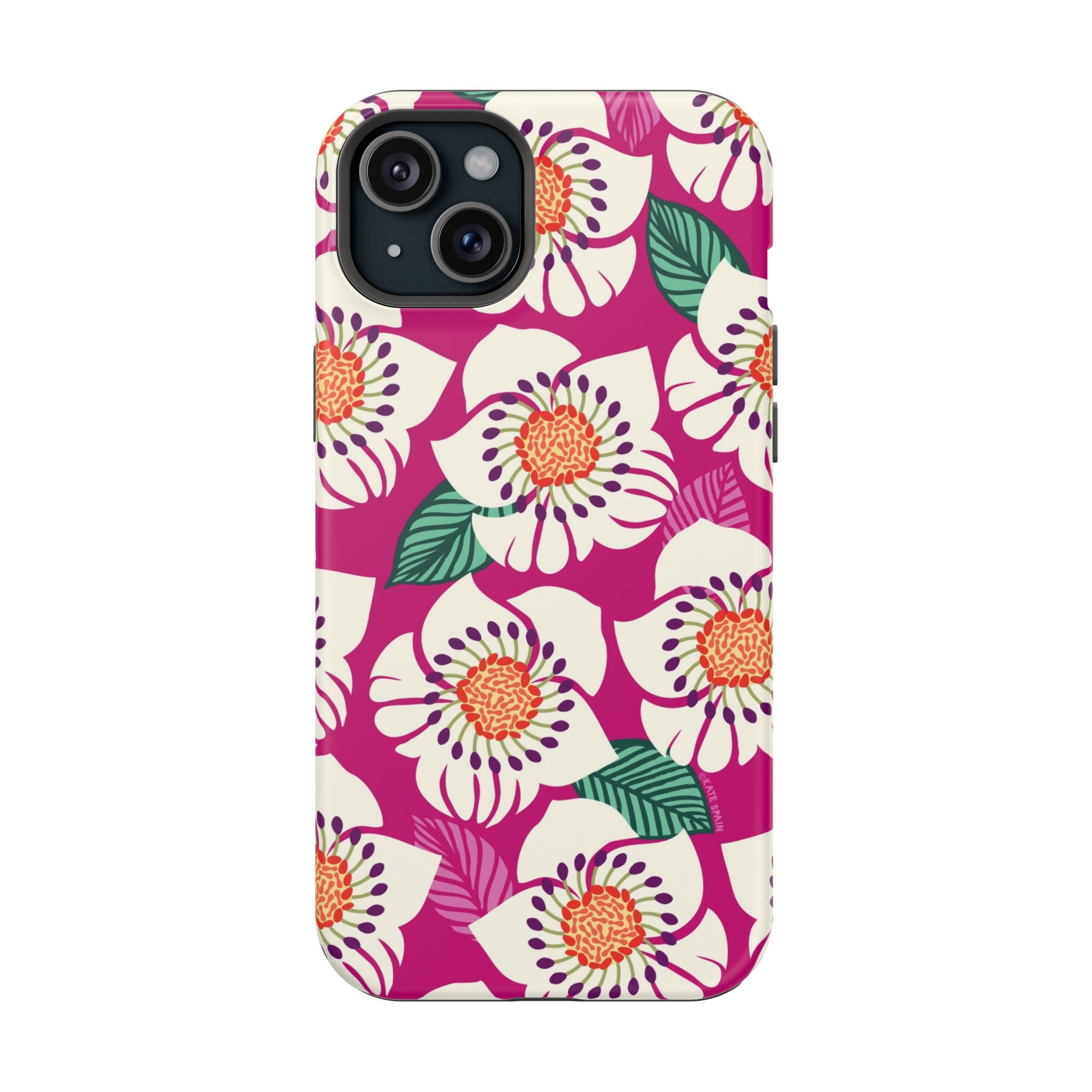 Panache Rose MagSafe iPhone 15 Plus Case – Matte | berry, cream white, peach anemone floral print