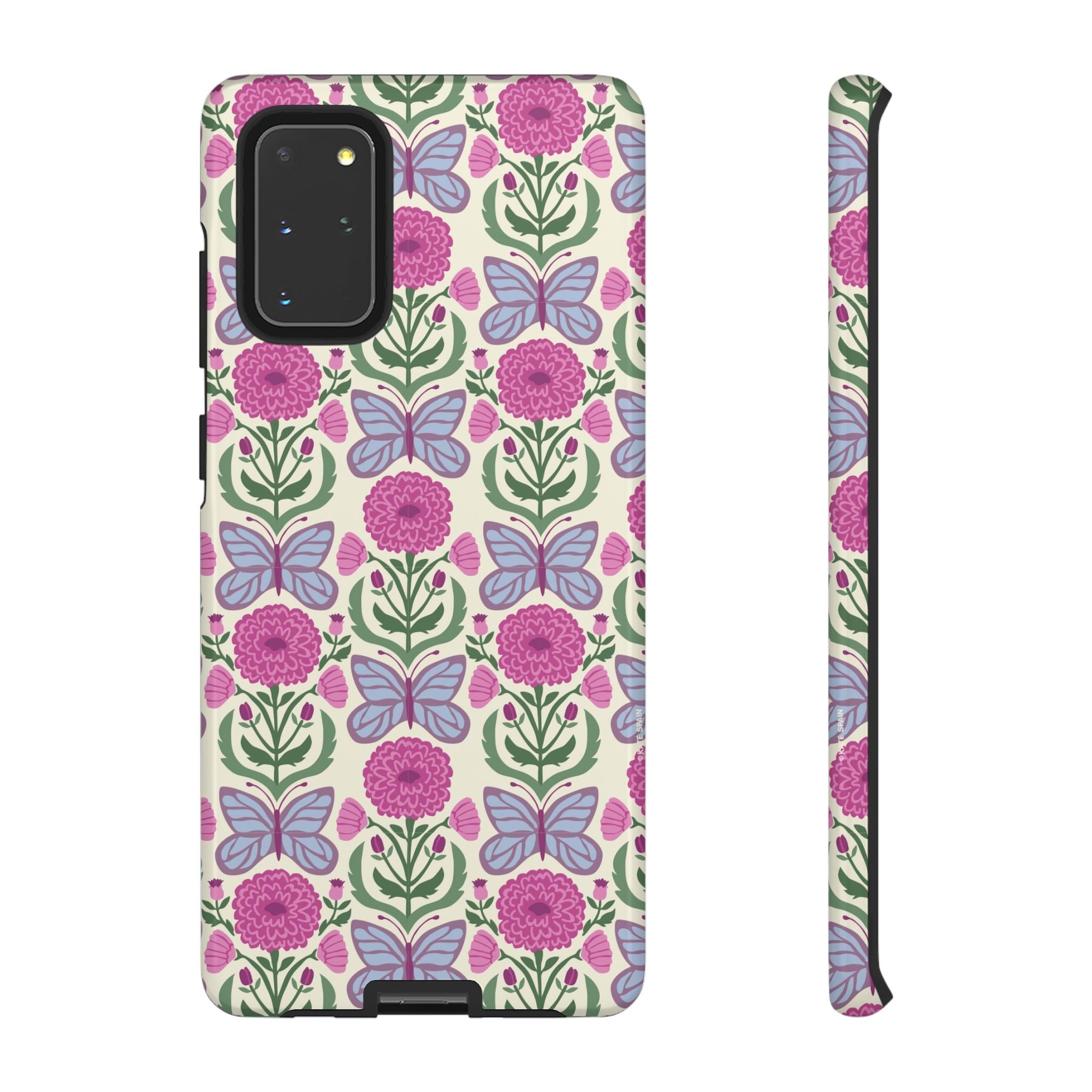 Luxury Butterfly Samsung Galaxy S20+ Case – Glossy | cream, magenta, periwinkle butterfly floral print