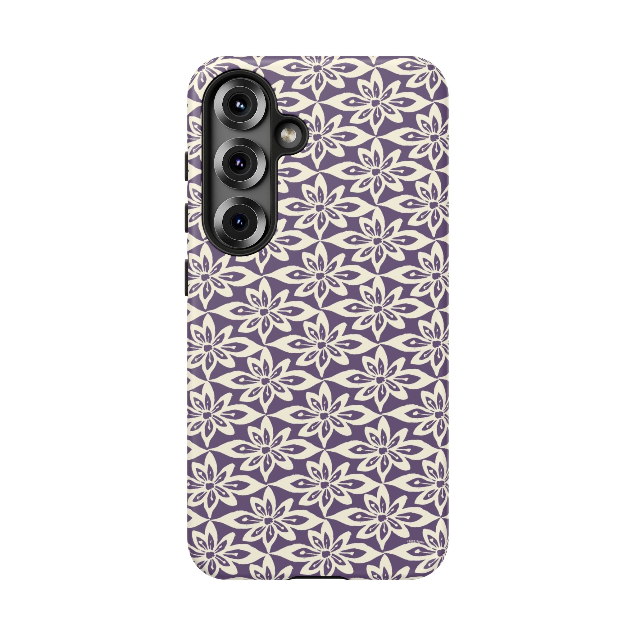 Lily Plum Samsung Galaxy S25 Matte case — graphic white lily print on rich violet — botanical phone case by Kate Spain