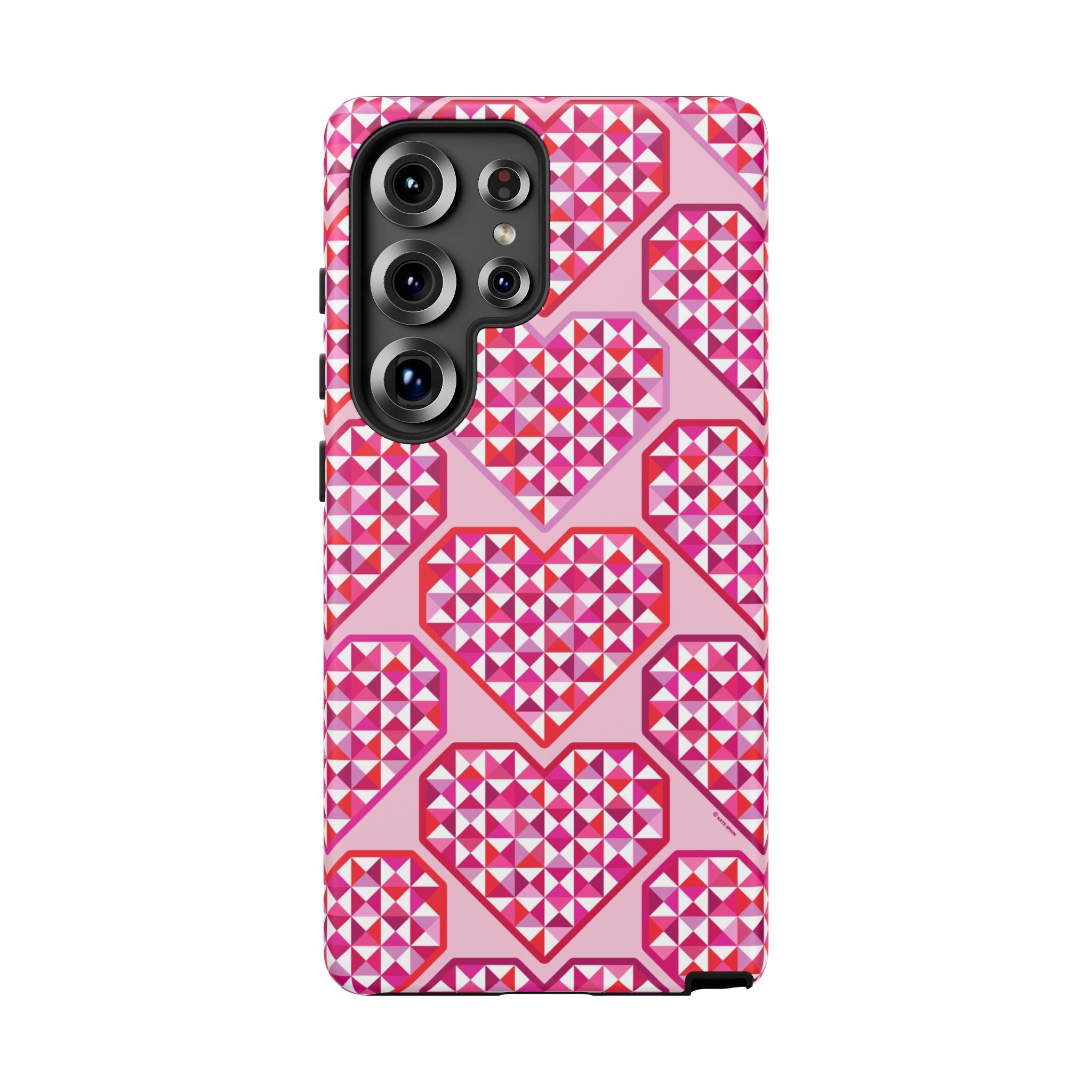 Pink Pyramid Heart Samsung Galaxy S25 Ultra Case – Matte | pink, magenta, white geometric heart pyramid print