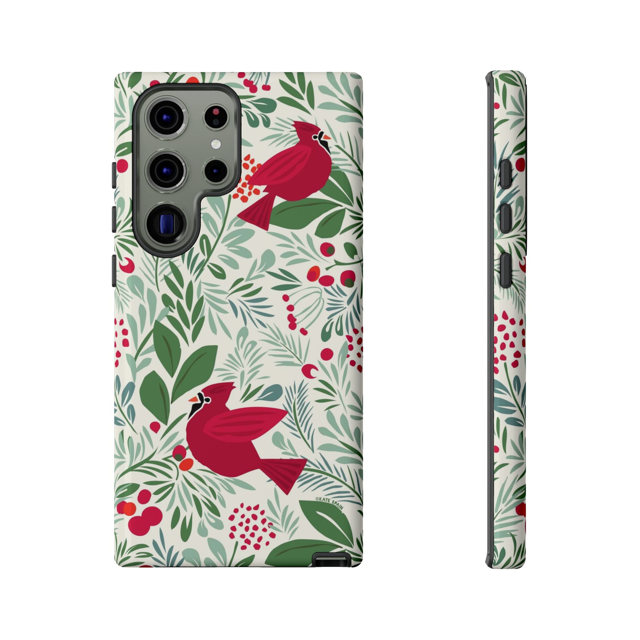Birds and Berries Samsung Galaxy S24 Case – Glossy | cream, red, green botanical cardinal berry print