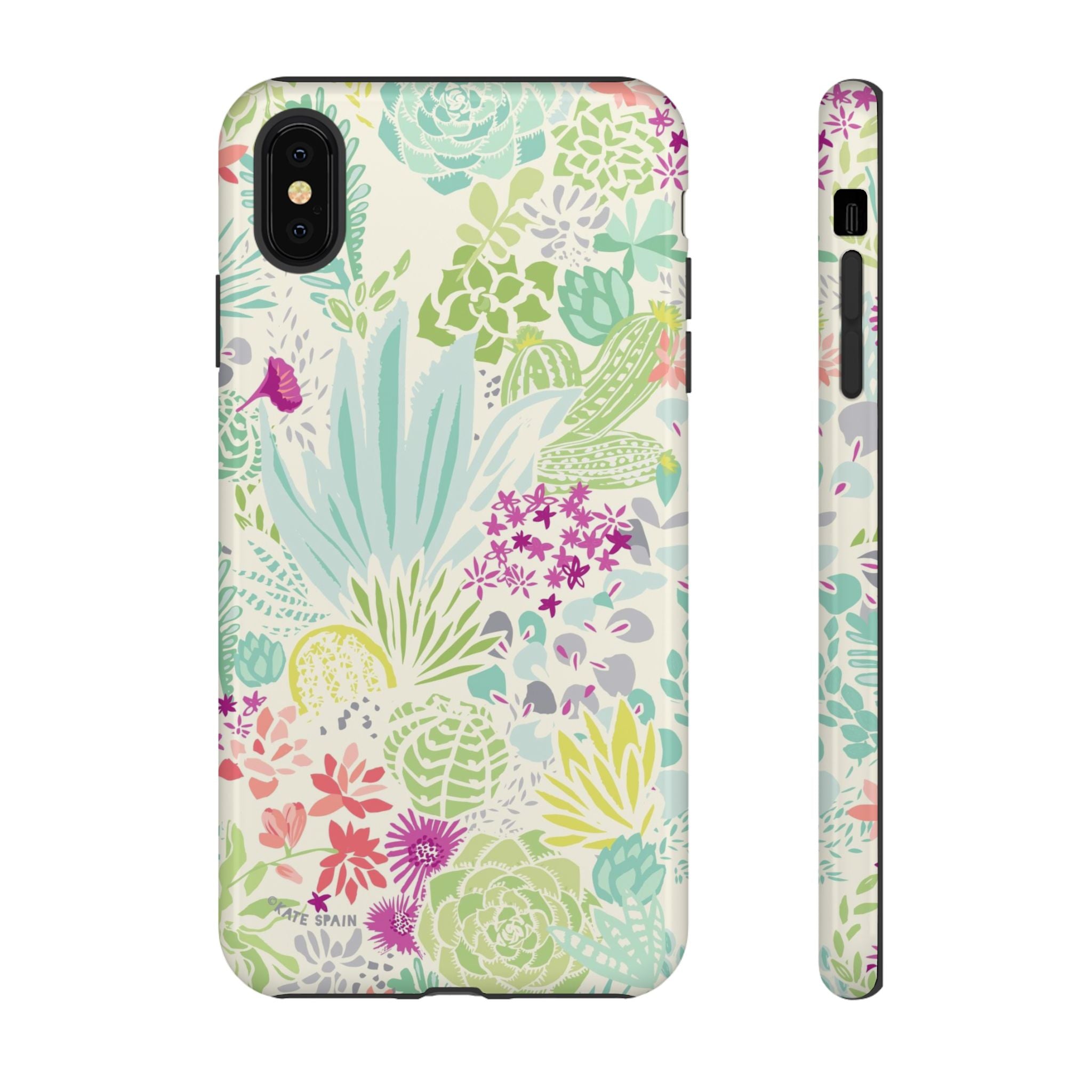 Canyon Tough iPhone XS Max Case – Glossy | cream, sage, aqua, mauve, fuschia botanical succulent print