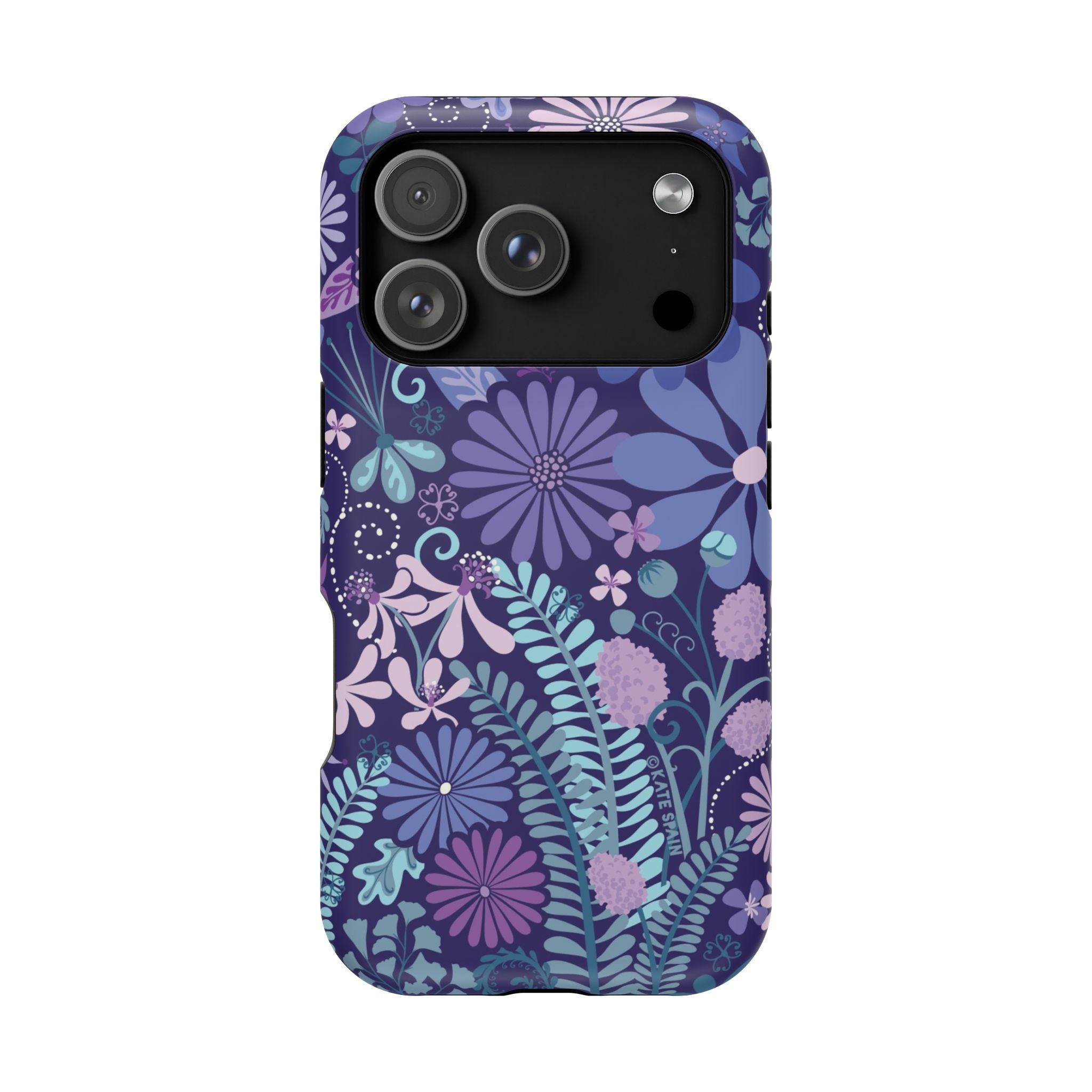 Luxury Terrain MagSafe iPhone 17 Pro Case – Matte | navy, purple, aqua botanical woodland floral print