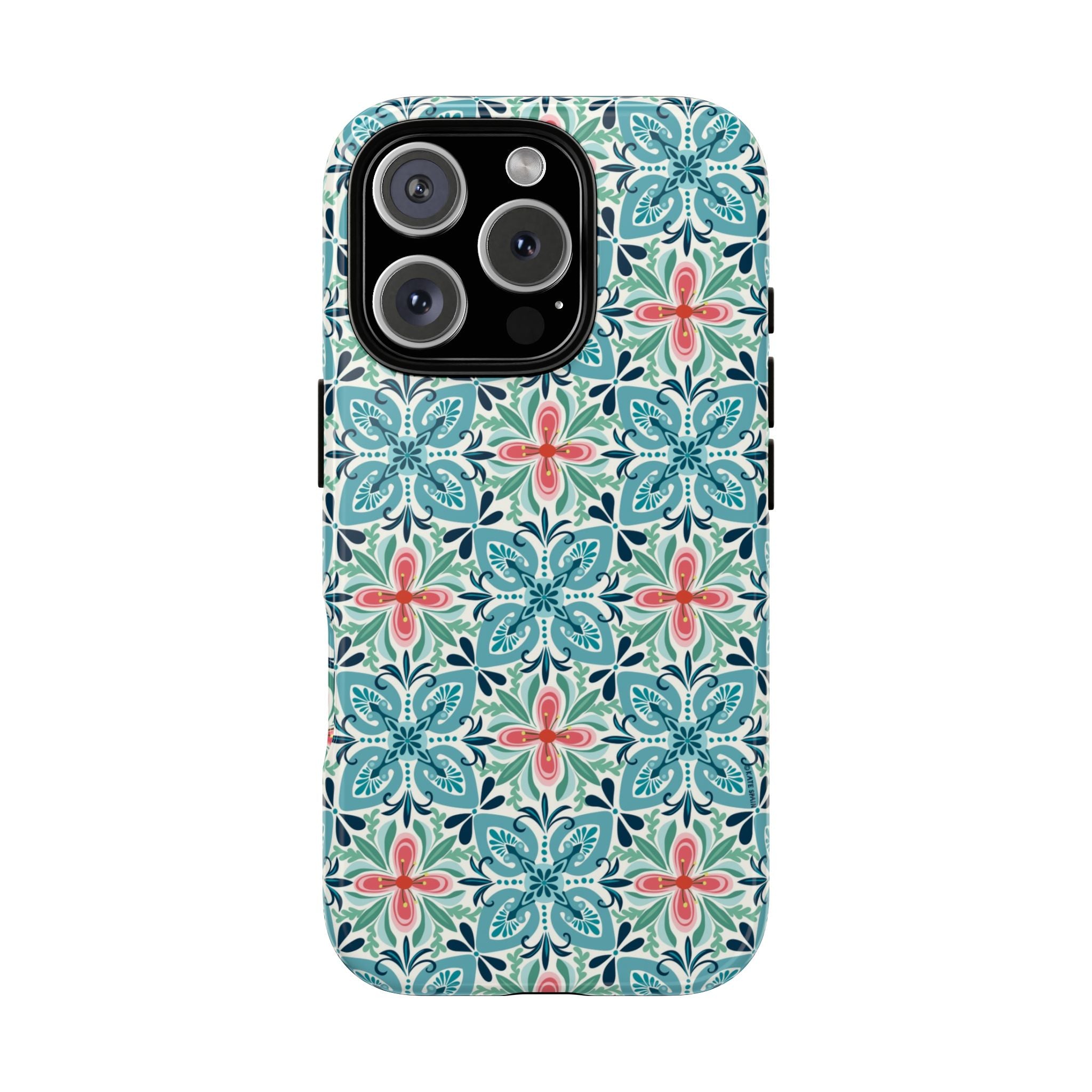 Stonecrop Tough iPhone 16 Pro Case – Glossy | sage, cream, blush botanical succulent print