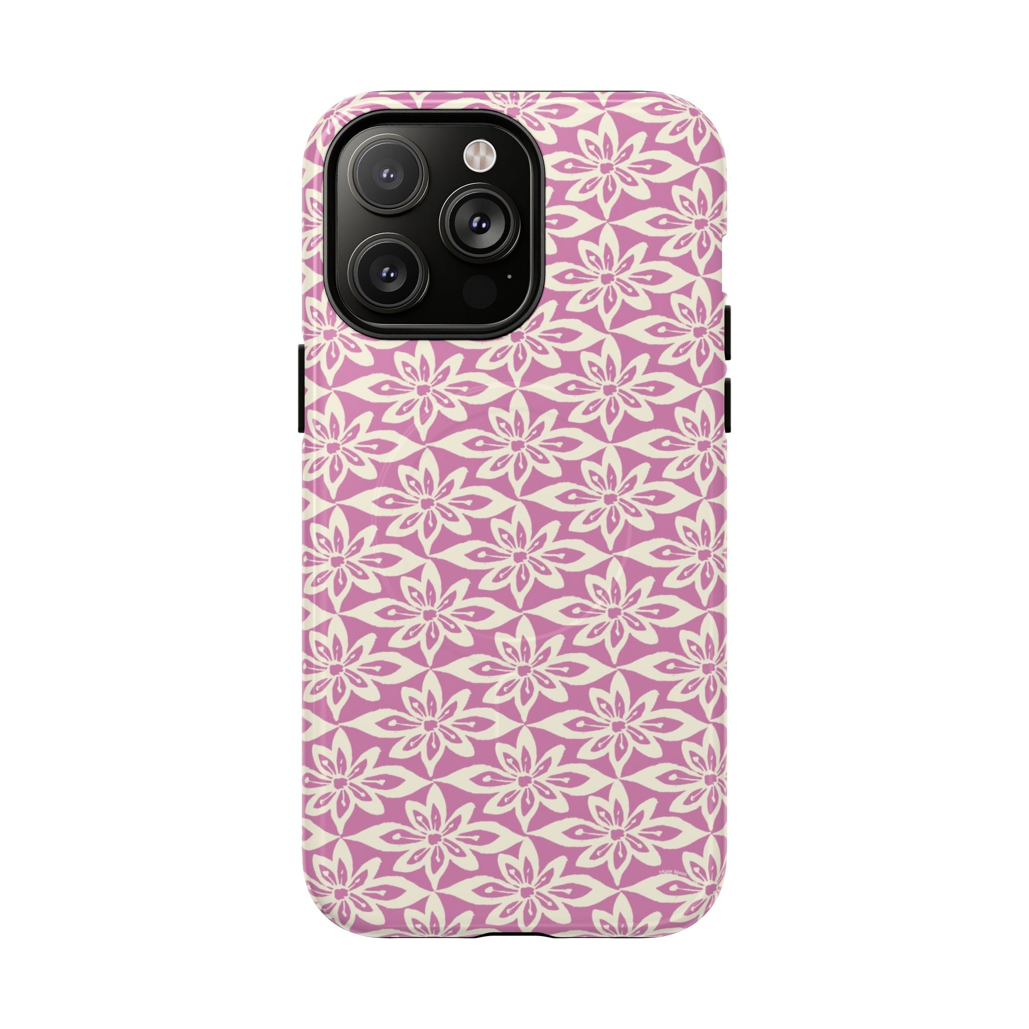 Lily Rose MagSafe iPhone 14 Pro Max Case – Glossy | graphic white lily print on soft rose — botanical MagSafe case by Kate Spain