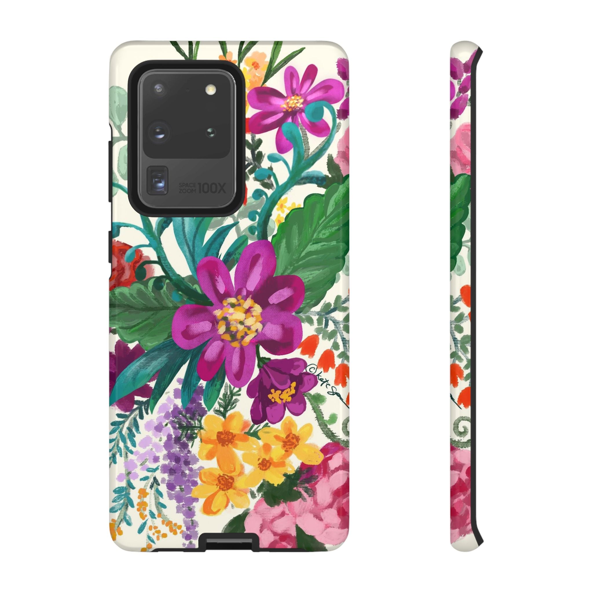Tropical Posy Samsung Galaxy S20 Ultra Case – Glossy | white, magenta, yellow, purple vibrant botanical floral print