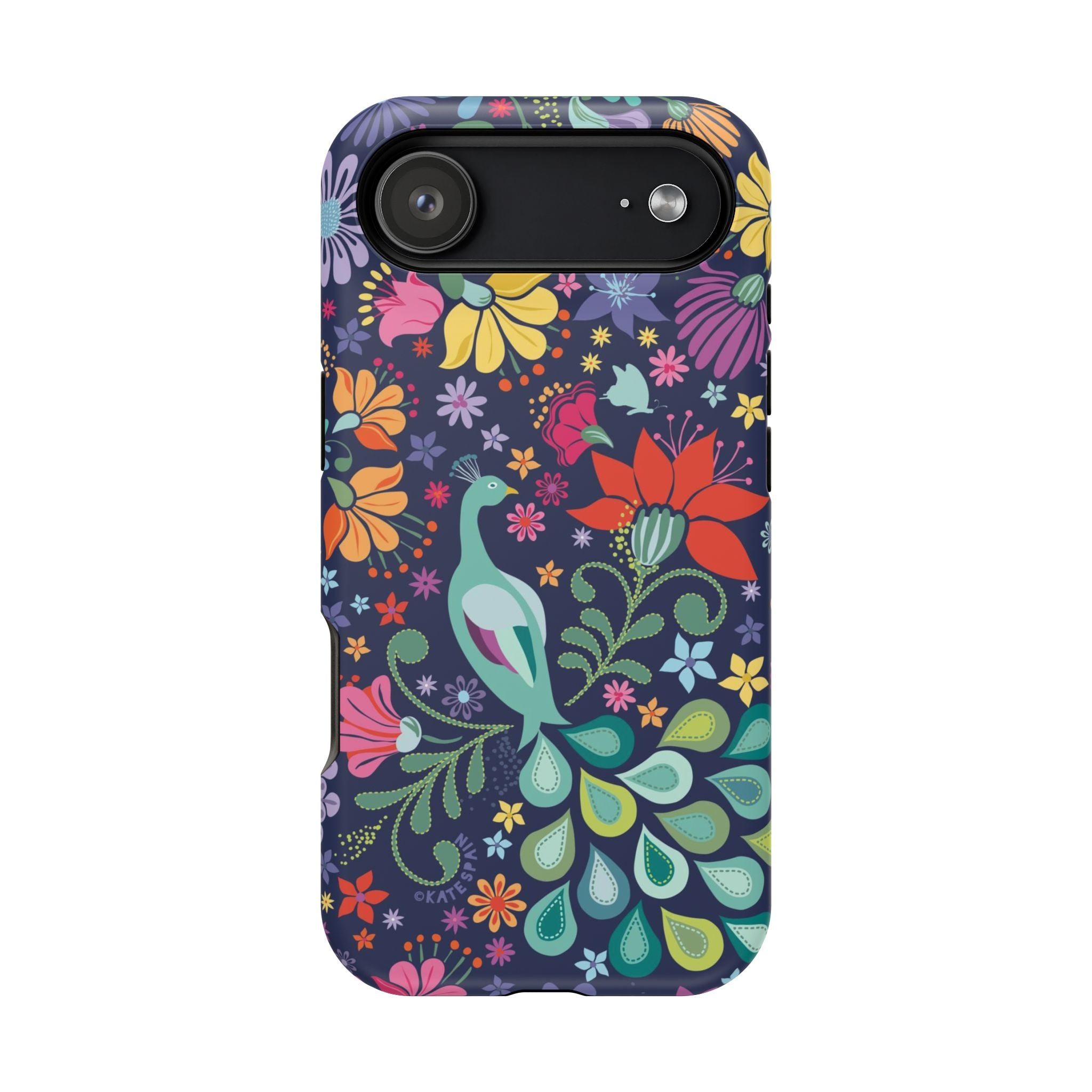 Peacock Sanctuary MagSafe iPhone 17 Air Case – Matte | navy, teal, ivory peacock botanical print MagSafe compatible, dual-layer protection