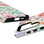 Luxury Peacock Sanctuary Samsung Galaxy S24 Ultra Case – Glossy | sides, buttons, and ports shown for case in white, teal, coral multicolor vibrant peacock feather botanical print