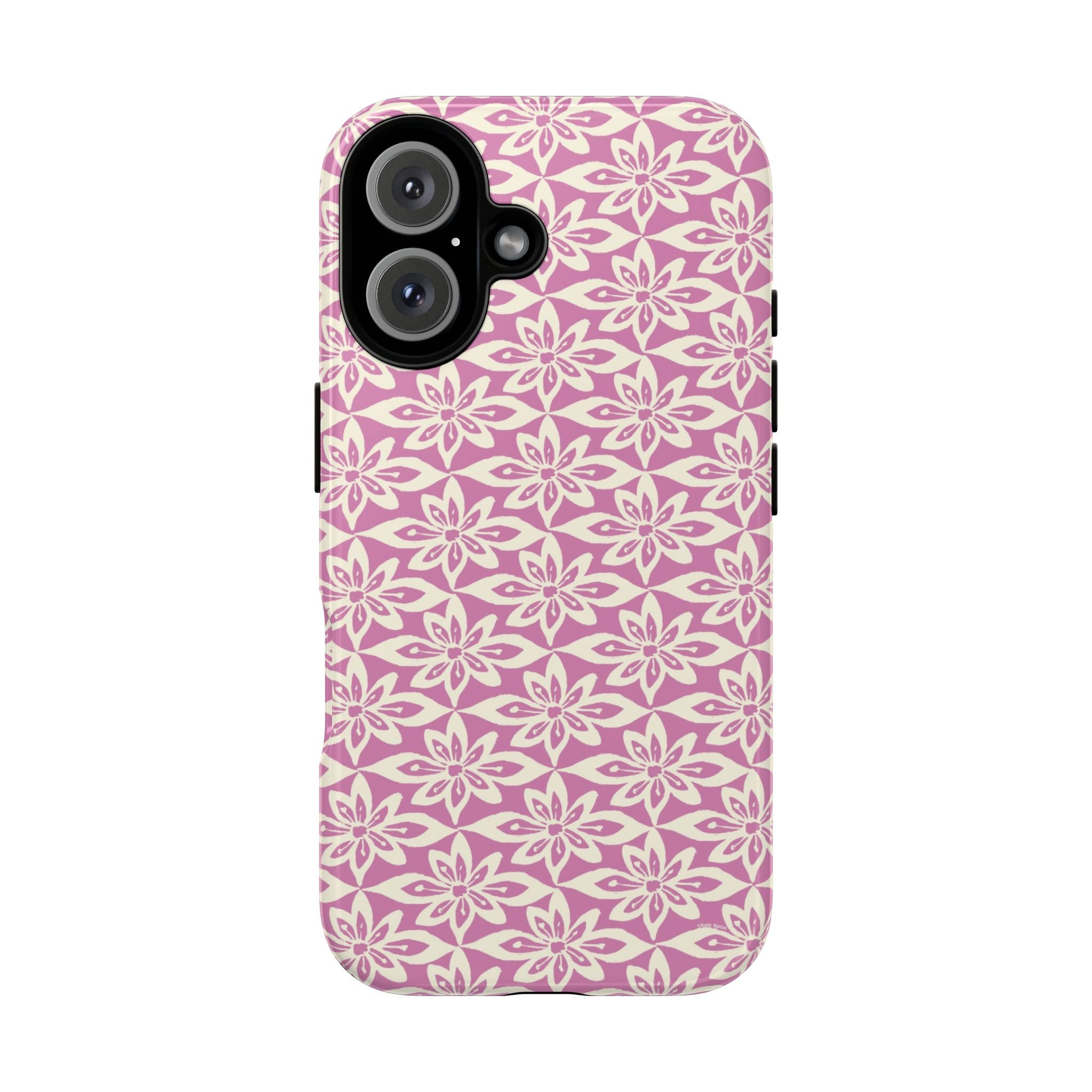 Lily Rose iPhone 16 Case – Glossy | graphic white lily print on soft rose — botanical phone case by Kate Spain