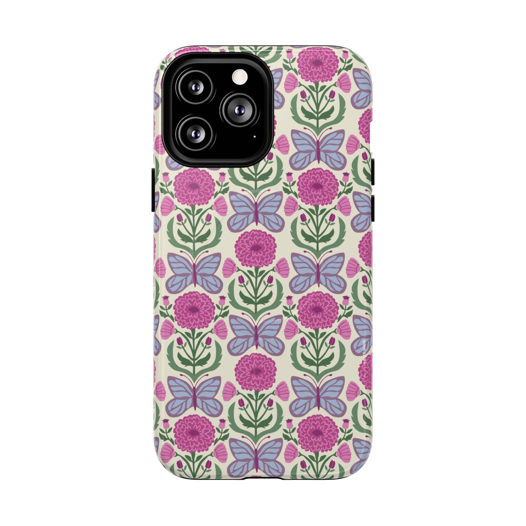 Butterfly MagSafe iPhone 13 Pro Max Case – Glossy | cream, magenta, periwinkle butterfly floral print