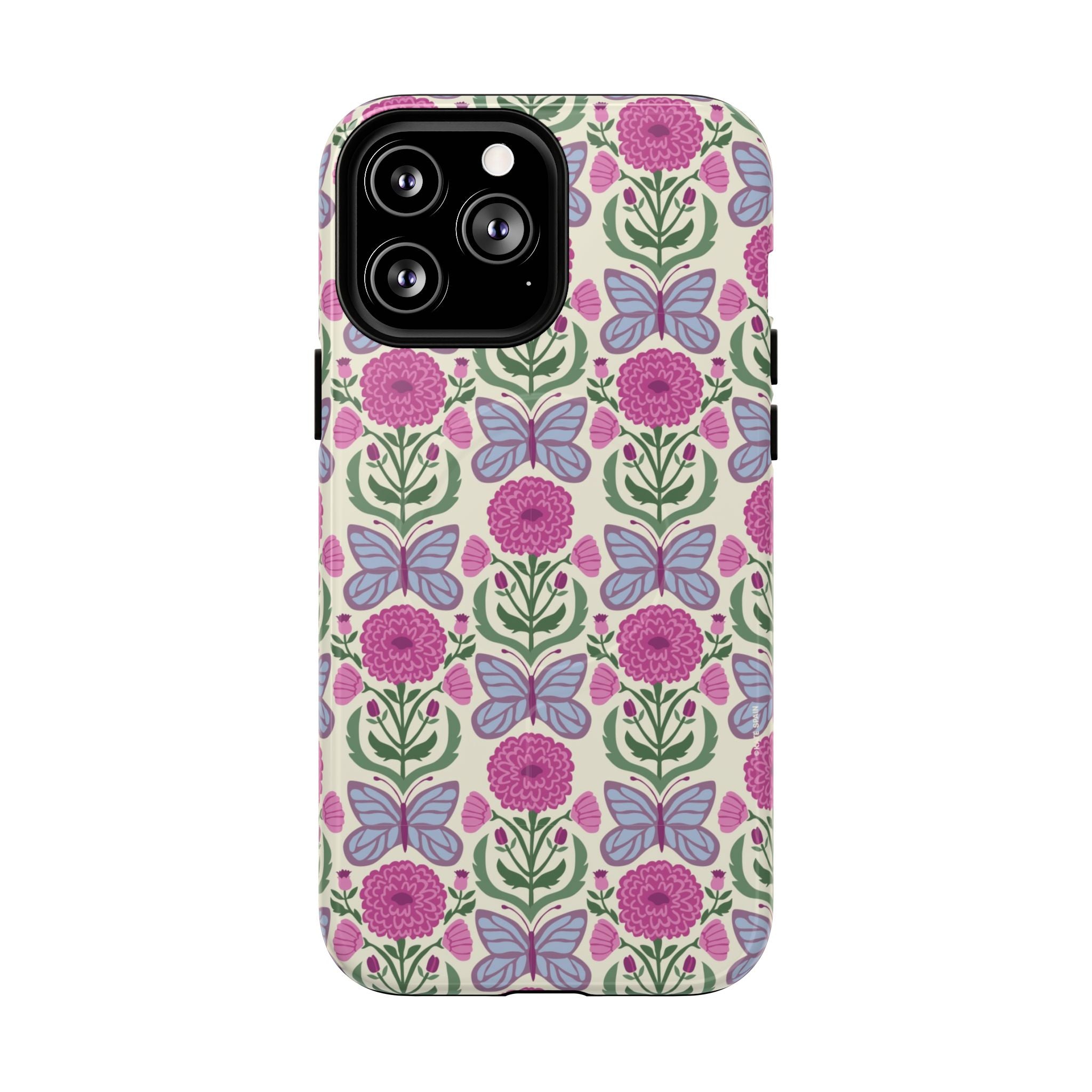 Butterfly MagSafe iPhone 13 Pro Max Case – Glossy | cream, magenta, periwinkle butterfly floral print