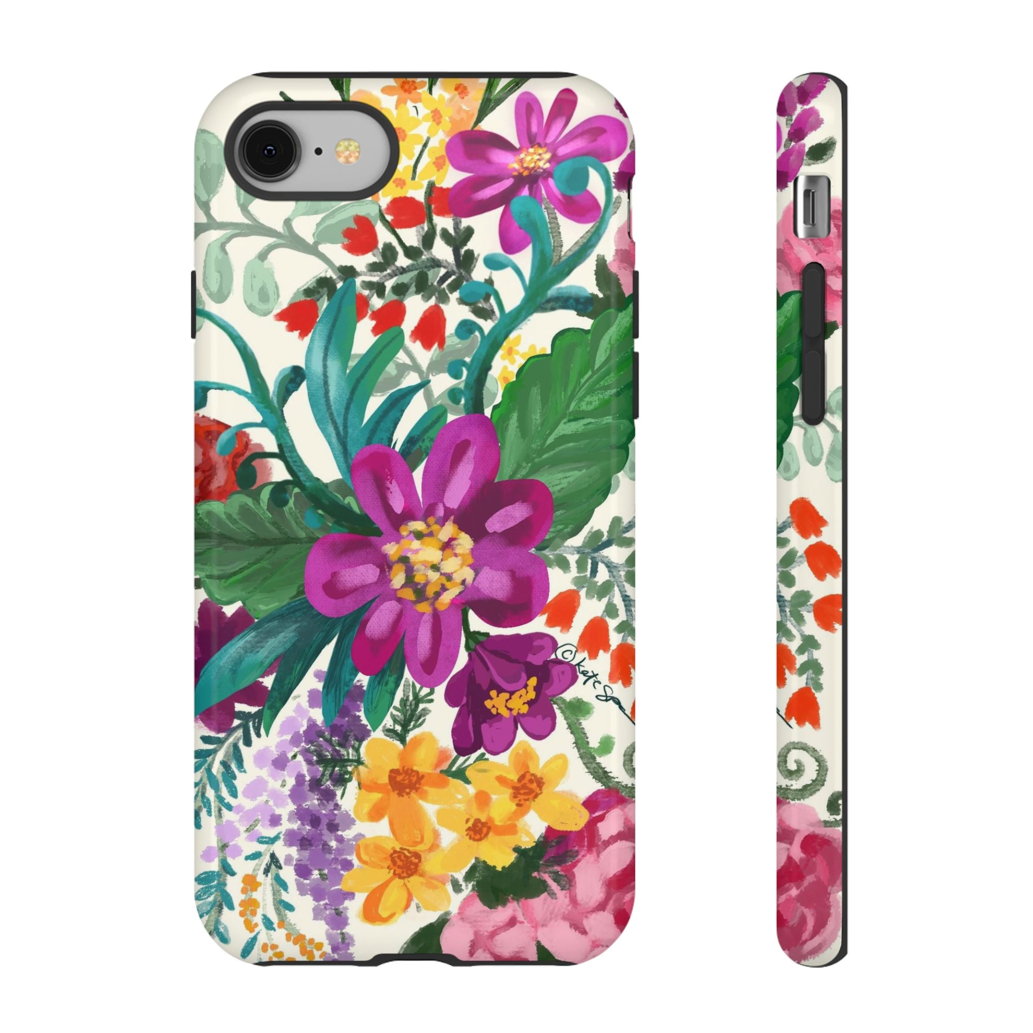 Posy Tough iPhone 8 Case – Glossy | cream, magenta, coral botanical floral print
