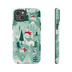 Arctica Winter Tough iPhone 15 Plus Case – Glossy | aqua, evergreen, white, animal frolic winter wonderland print