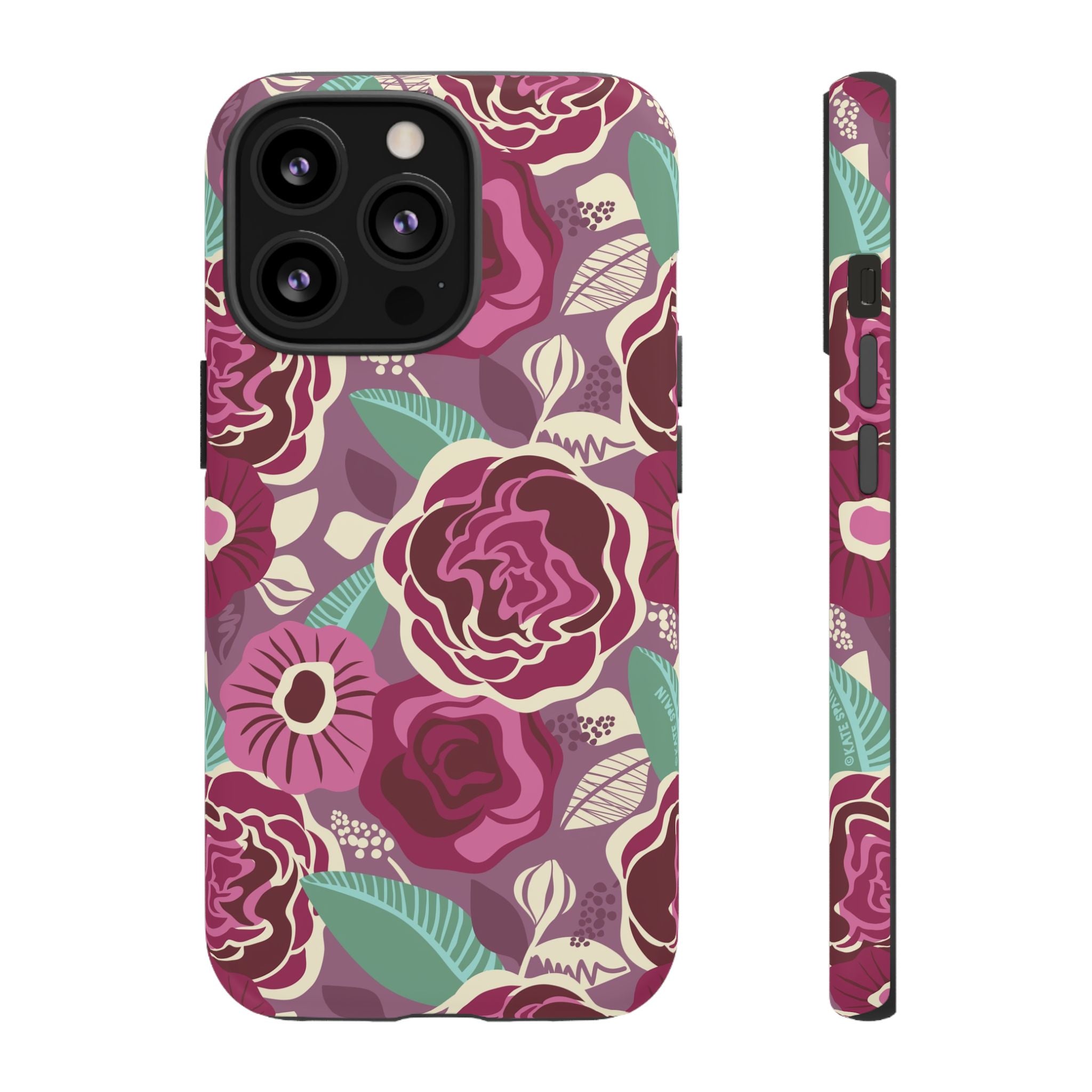 Tea Rose Burgundy Tough iPhone 13 Pro Case – Matte | burgundy, magenta, plum botanical rose floral print