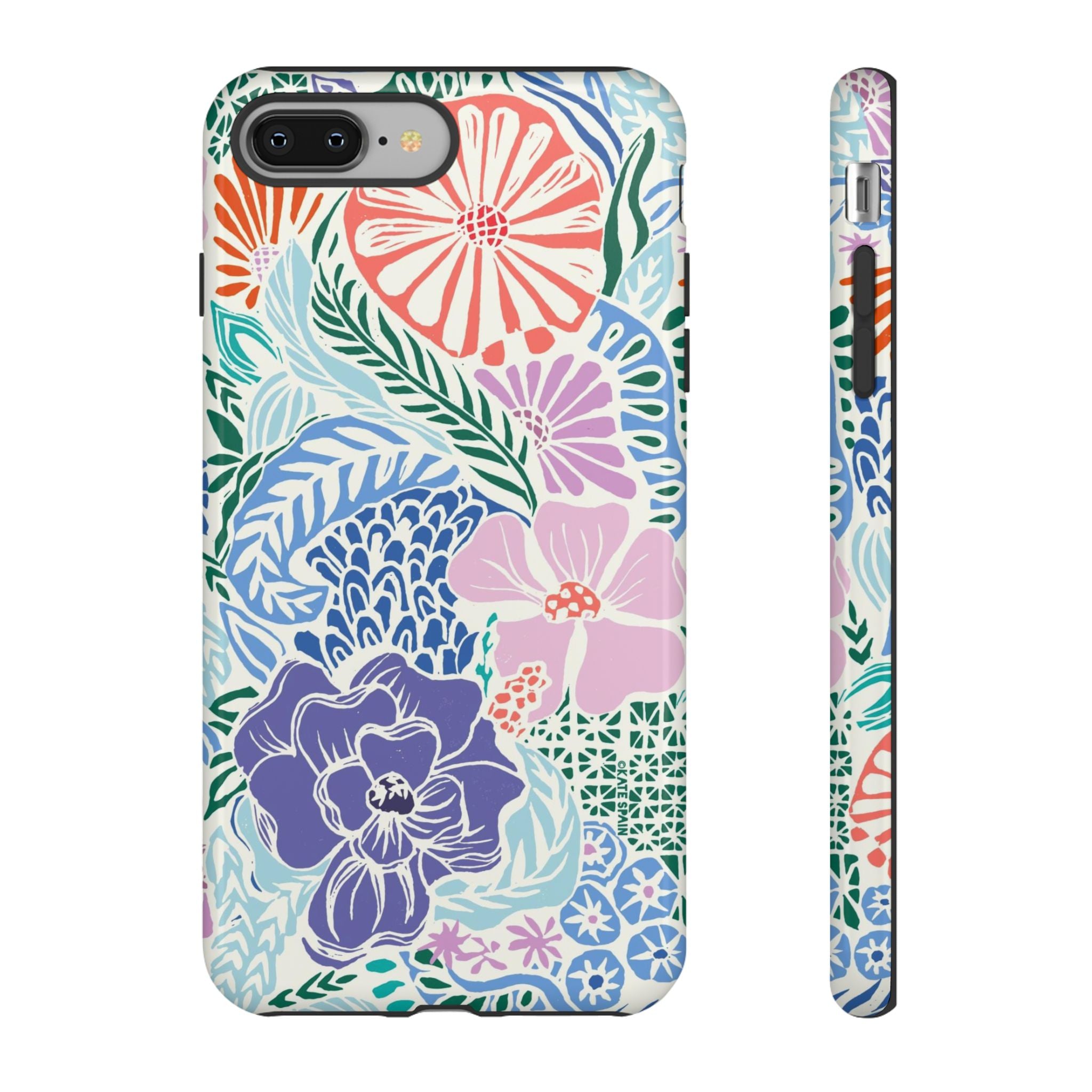 Tropica Tough iPhone 8 Plus Case – Glossy | purple, coral, pink, blue botanical tropical floral print
