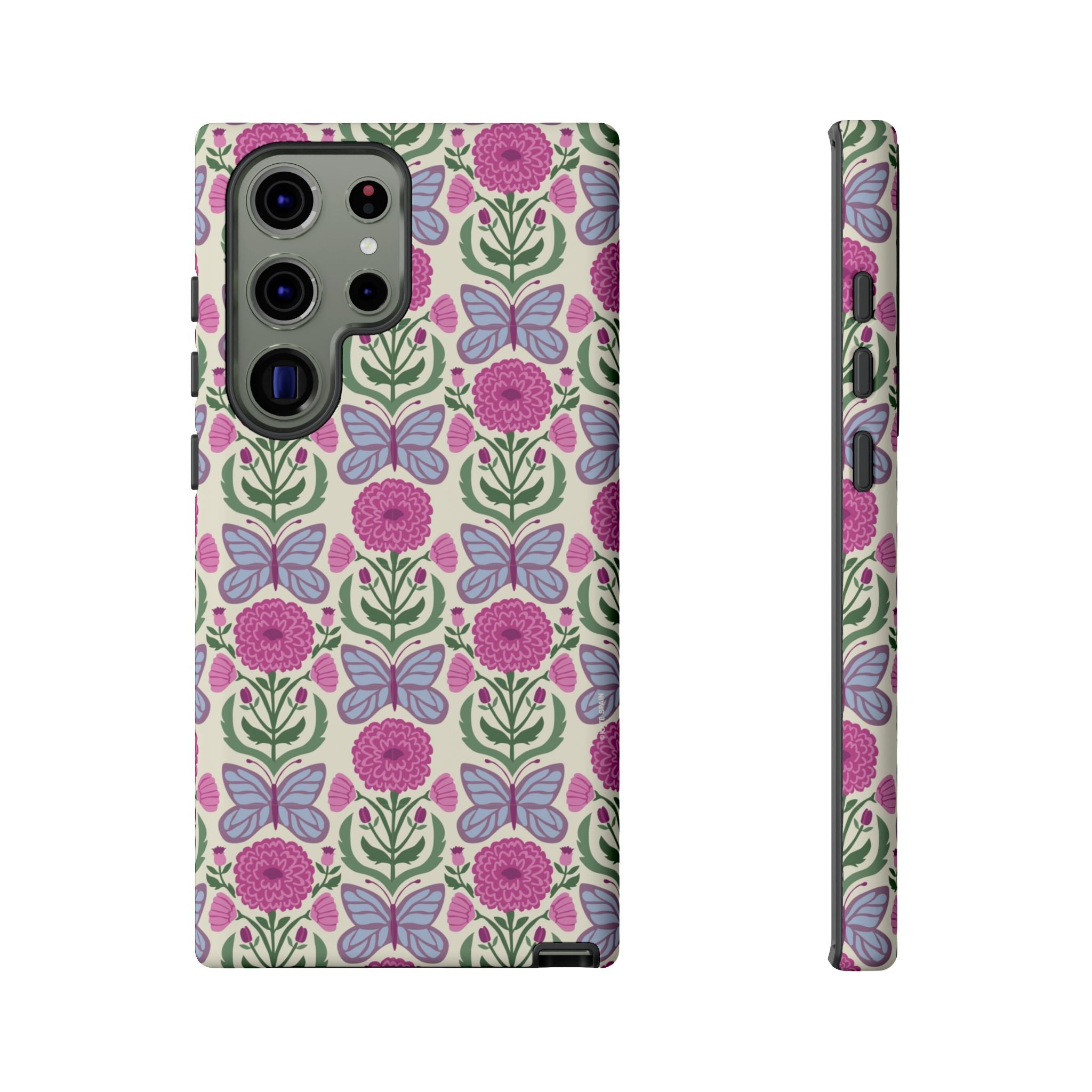 Luxury Butterfly Samsung Galaxy S23 Ultra Case – Matte | cream, magenta, periwinkle butterfly floral print