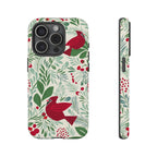 Birds and Berries Tough iPhone 15 Pro Case – Matte | cream, red, green botanical cardinal berry print