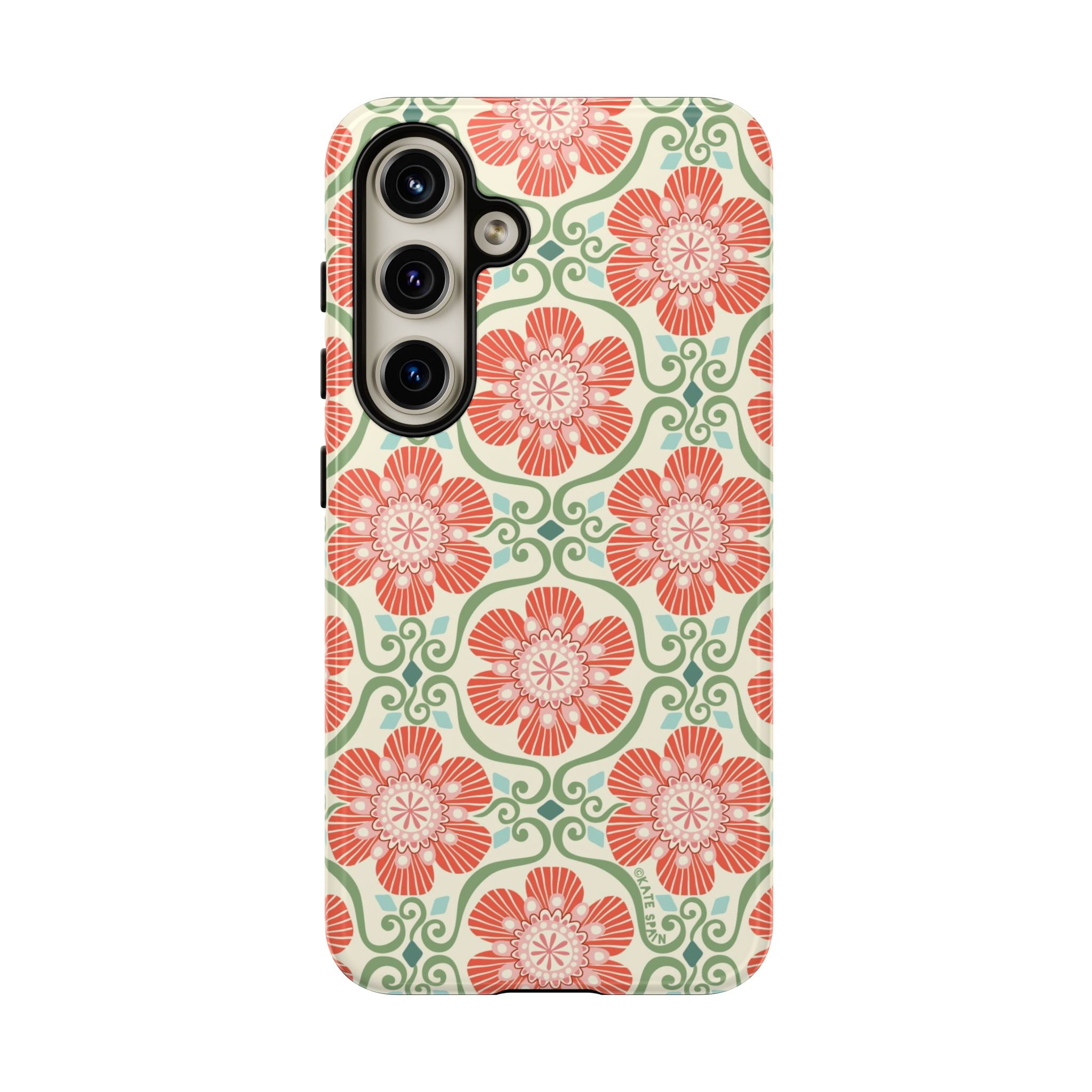 Luxury Barcelona Flowers Samsung Galaxy S24 Case – Glossy | cream, coral, sage botanical floral print