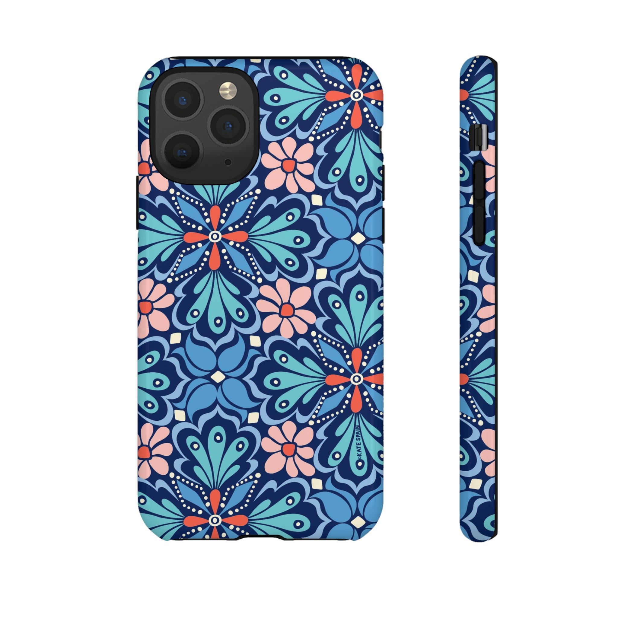 Bolero Tough iPhone 11 Pro Case – Glossy | navy, cobalt, blush geometric medallion floral print