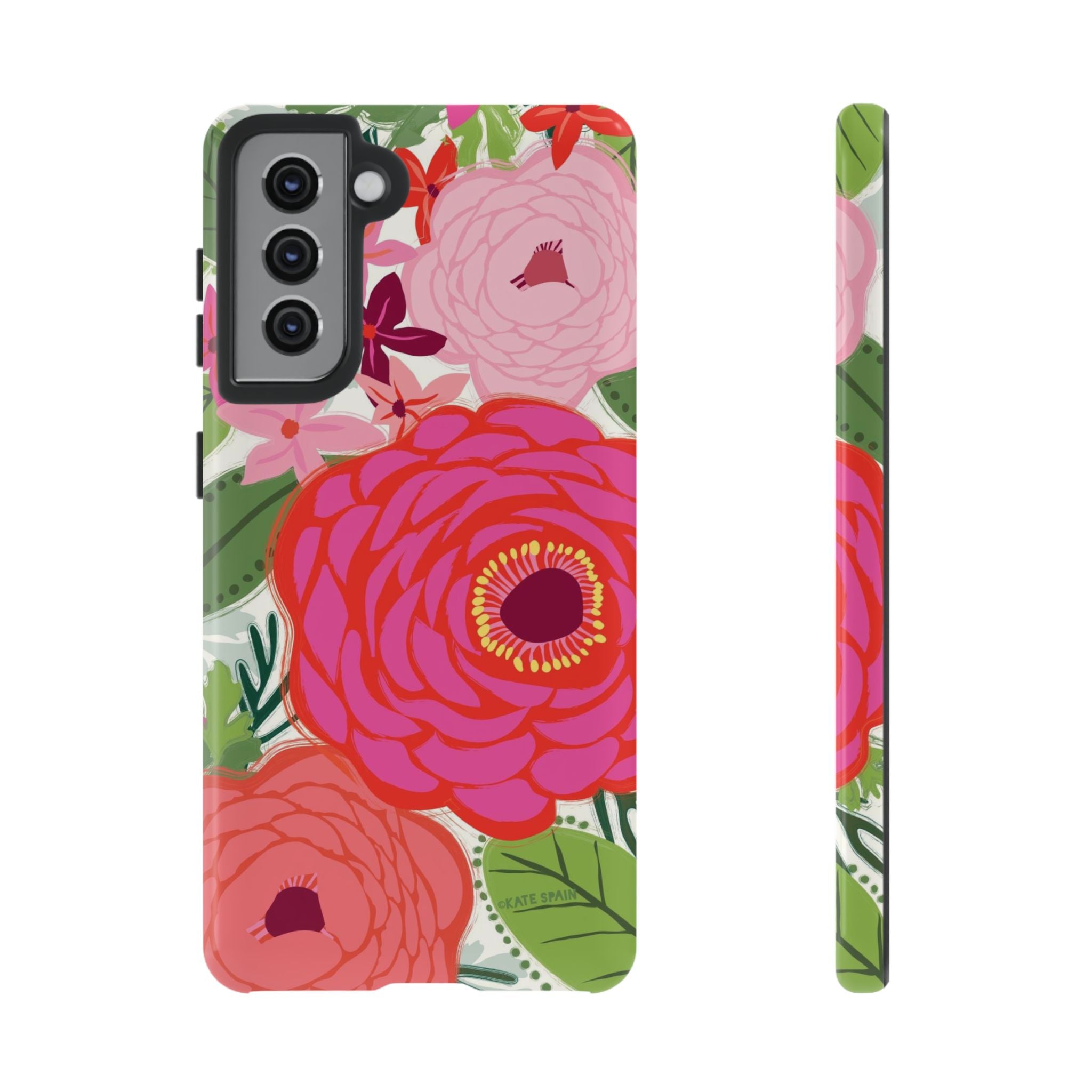 Bloomerie Samsung Tough Phone Case Samsung Galaxy S21 Case – Glossy | cream, magenta, coral botanical peony floral print