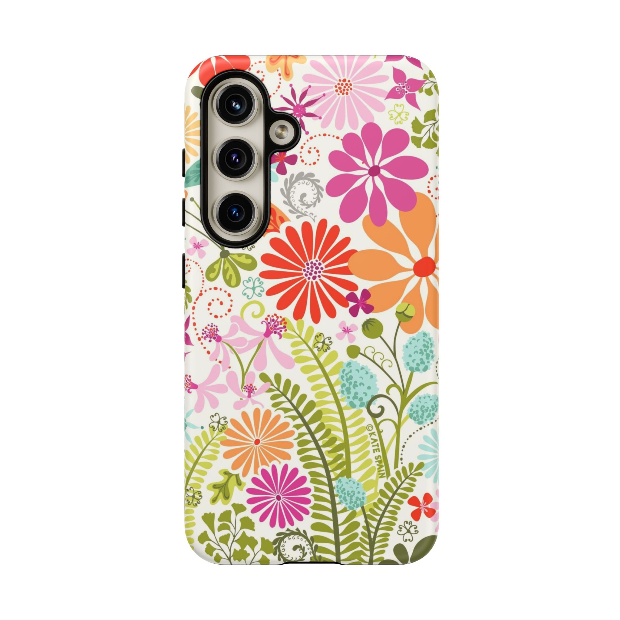 Luxury Terrain Samsung Galaxy S24 Case – Matte | white, magenta, coral botanical woodland floral print