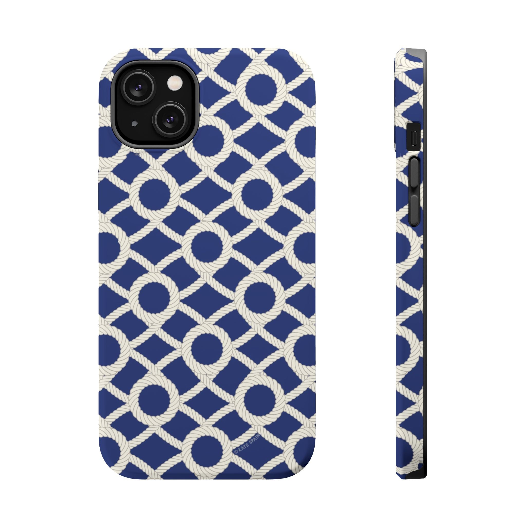 Sailor's Knot MagSafe iPhone 14 Pro Max Case – Glossy | navy, cream nautical rope knot lattice print