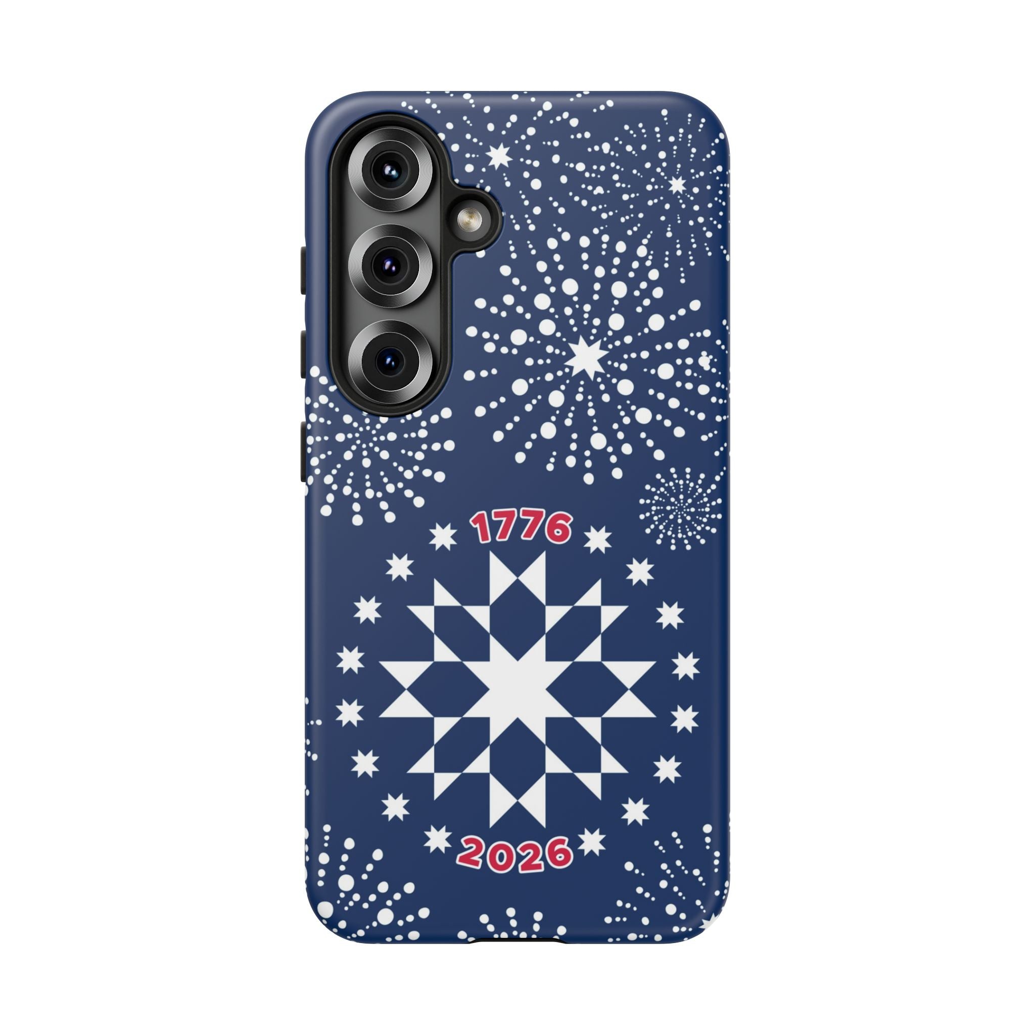 250th Fireworks Samsung Galaxy S25 Case – Matte | navy, white patriotic star quilt fireworks print