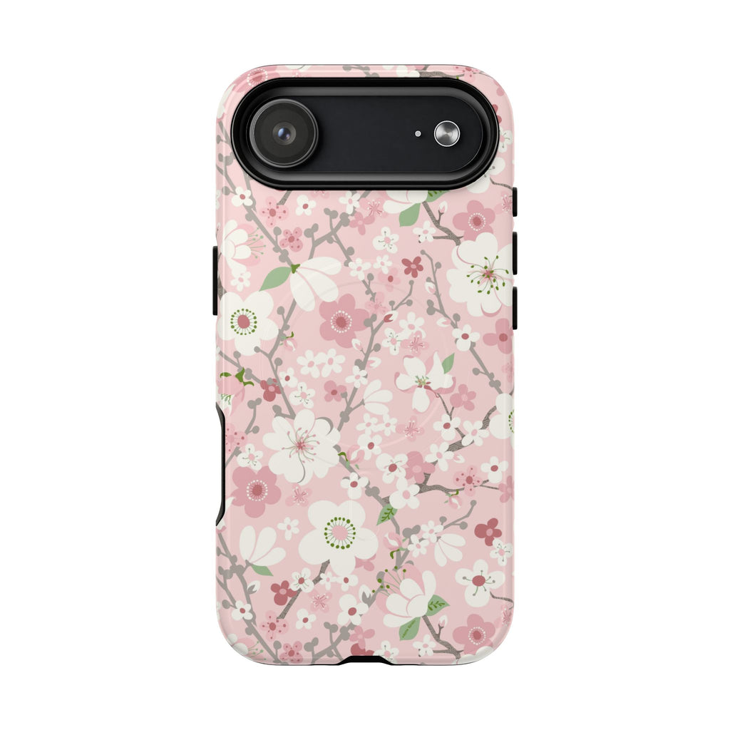 Pink Cherry Blossom MagSafe iPhone 17 Air Case – Glossy | light pink, white, cherry blossom floral print