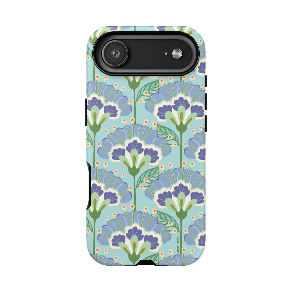 Lantern Flower Tough iPhone 17 Air Case – Matte | aqua, periwinkle, green botanical lantern floral print