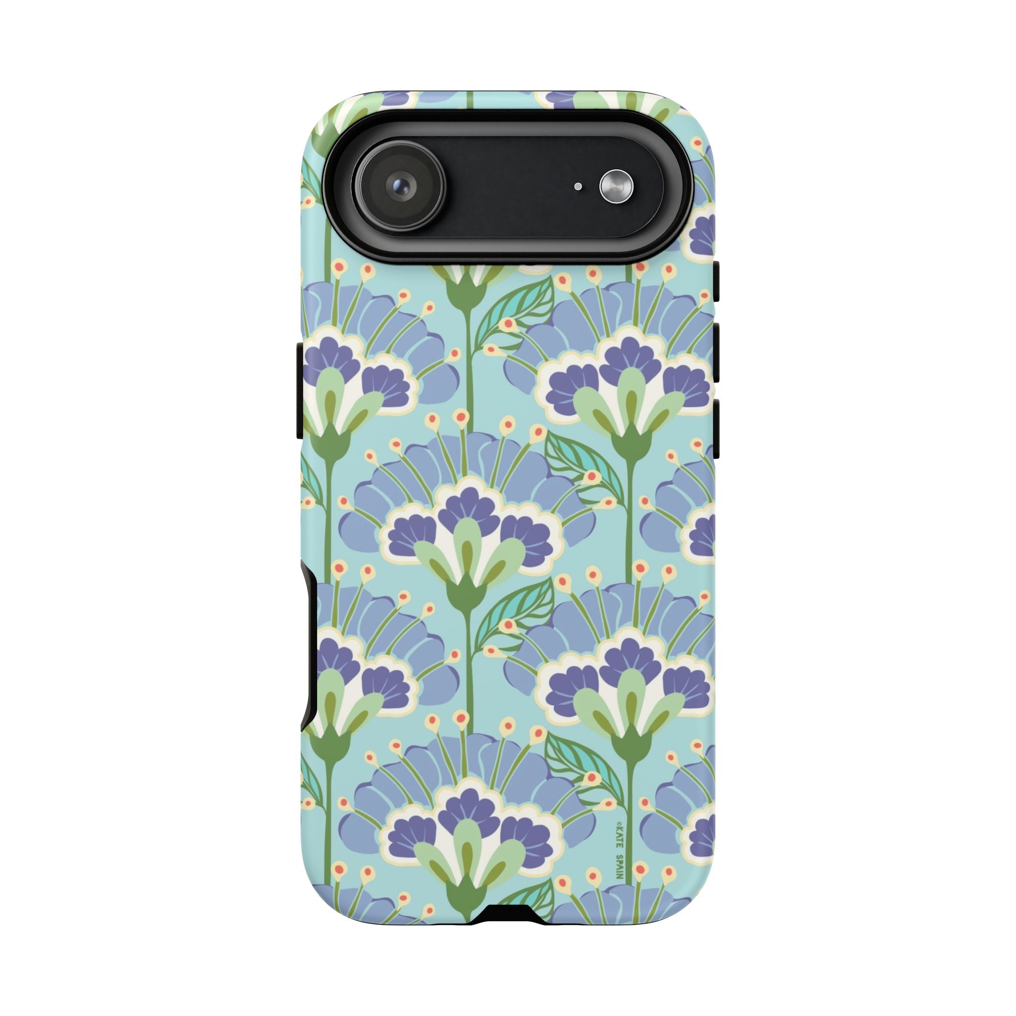 Lantern Flower Tough iPhone 17 Air Case – Matte | aqua, periwinkle, green botanical lantern floral print