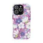 Purple Cherry Blossom Tough iPhone 16 Pro Case – Glossy | mauve, purple, blue, white cherry blossom print