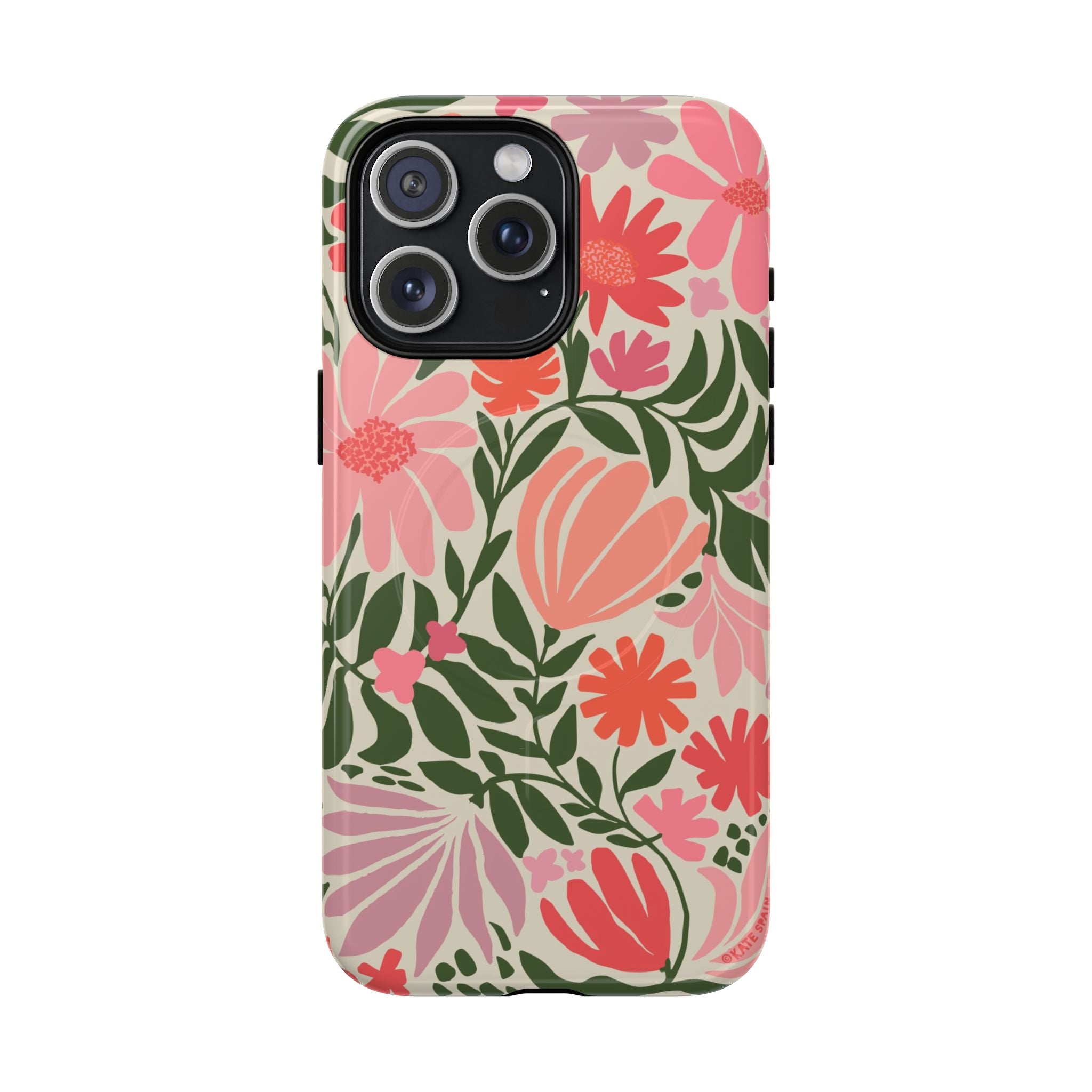 Botanica MagSafe iPhone 15 Pro Max Case – Glossy | coral, pink, sage green botanical wildflower print