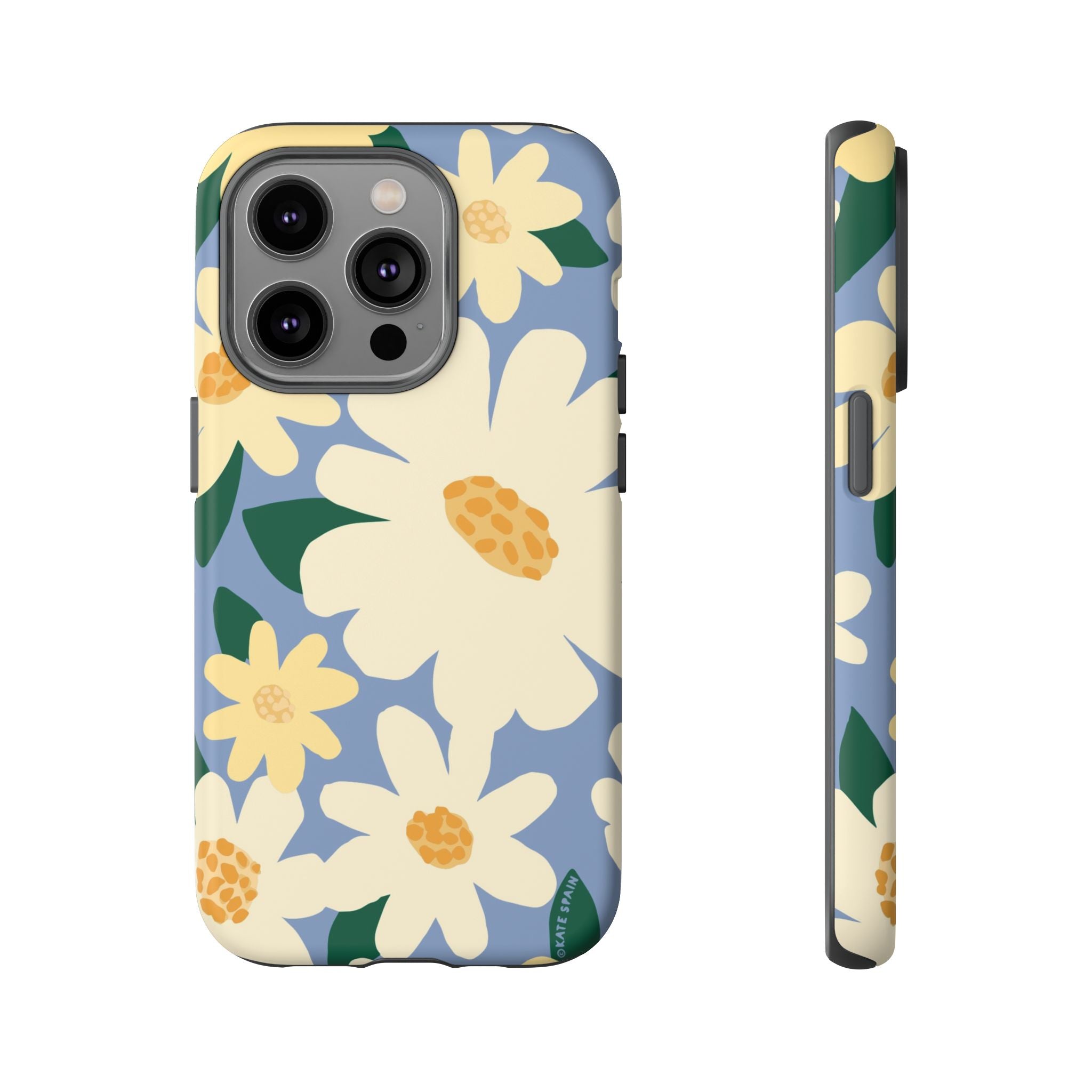 Chamomile Tough iPhone 14 Pro Case – Matte | periwinkle, cream, yellow botanical daisy floral print