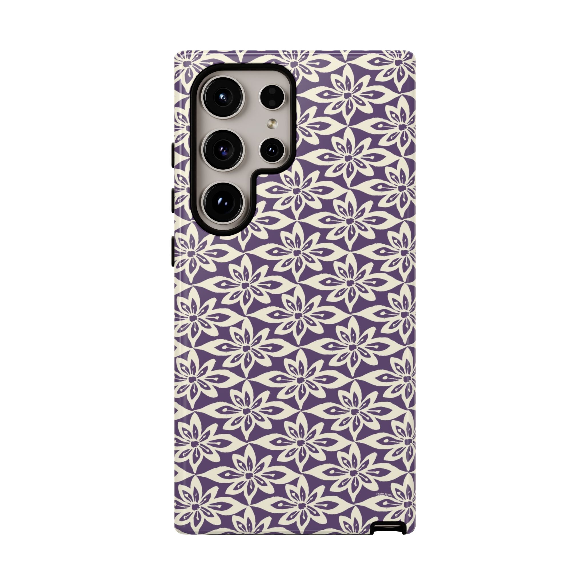 Lily Plum Samsung Galaxy S24 Ultra Glossy case — graphic white lily print on rich violet — botanical phone case by Kate Spain