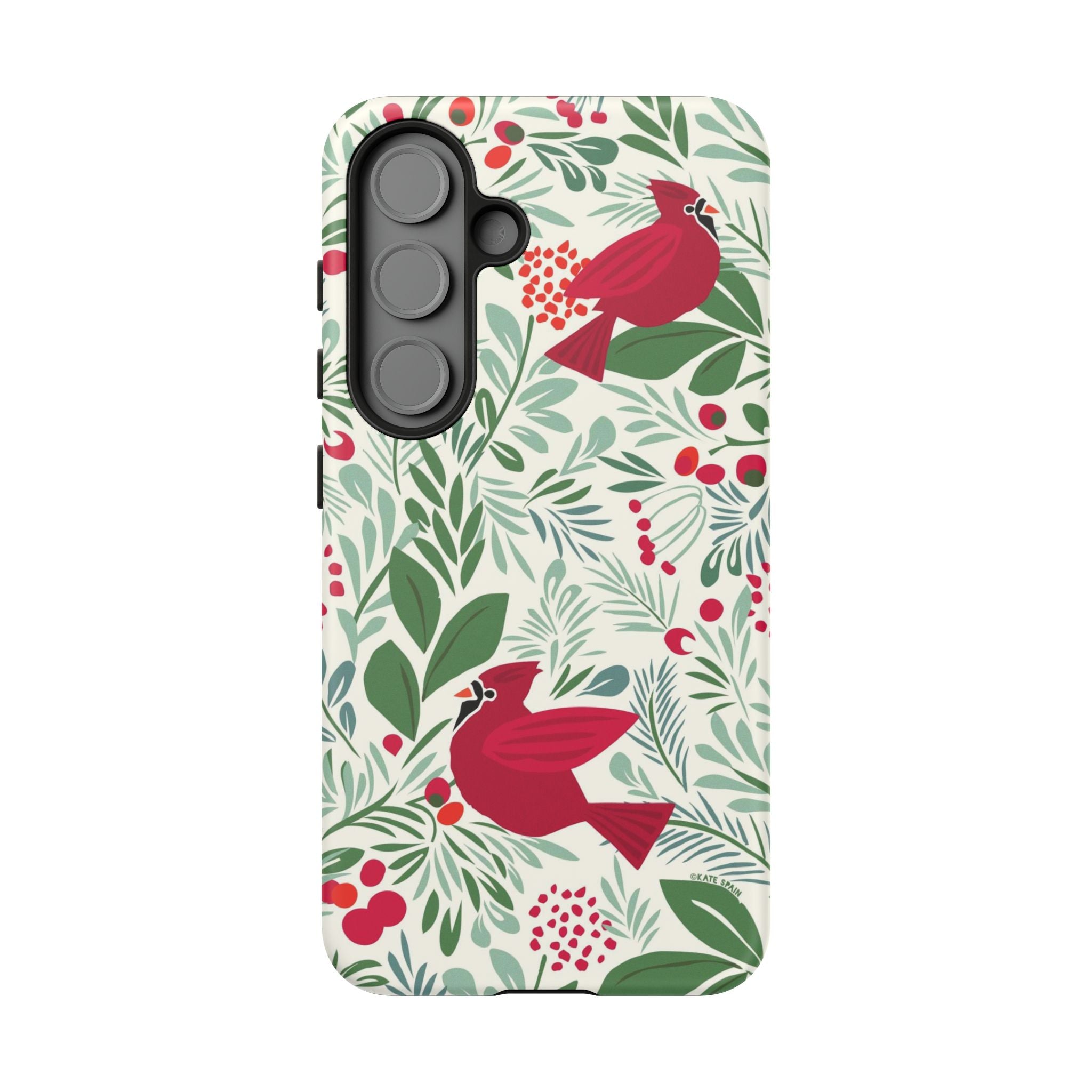 Birds and Berries Samsung Galaxy S25 Plus Case – Matte | cream, red, green botanical cardinal berry print