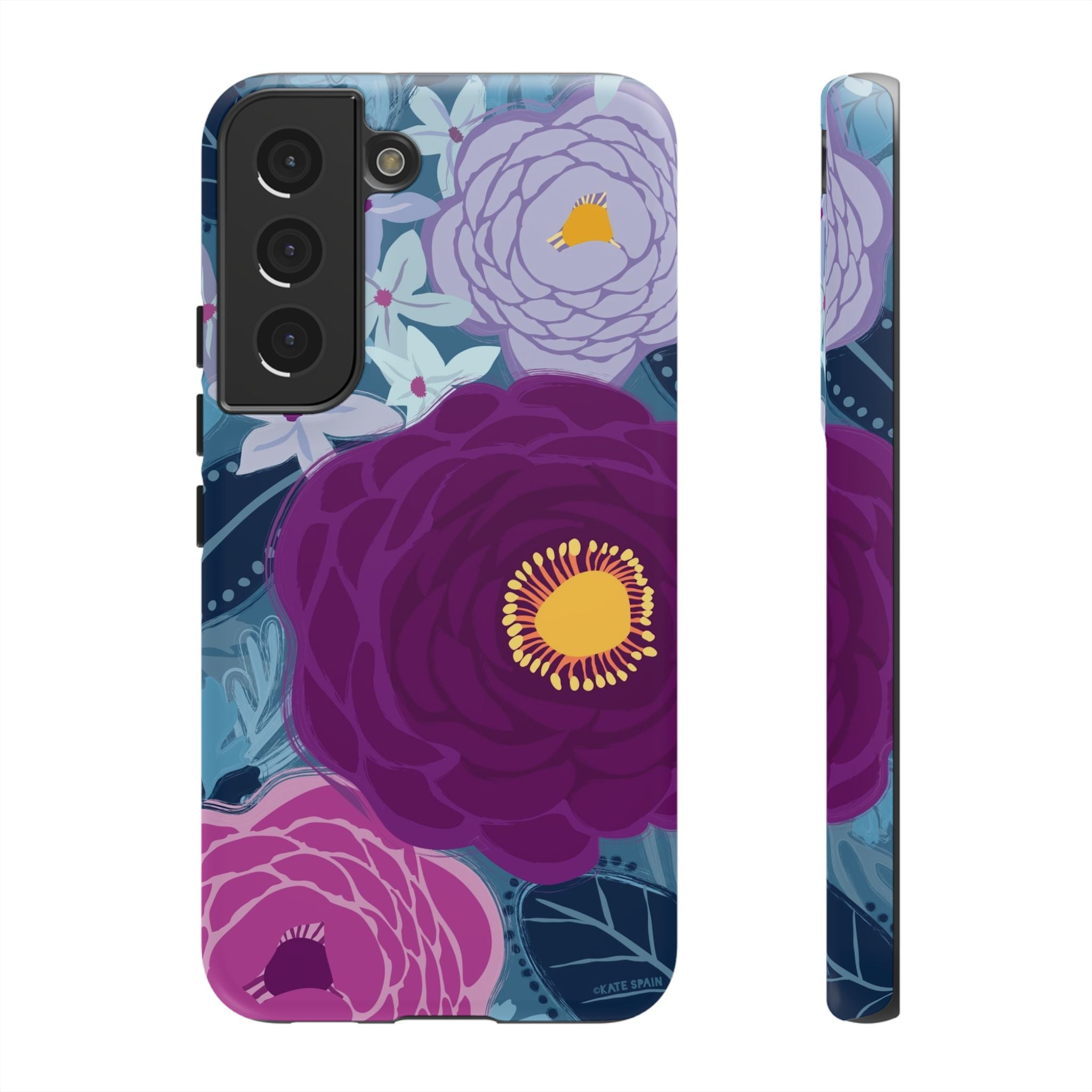 Luxury Bloomerie Samsung Galaxy S22 Case – Matte | navy, purple, magenta botanical peony floral print

