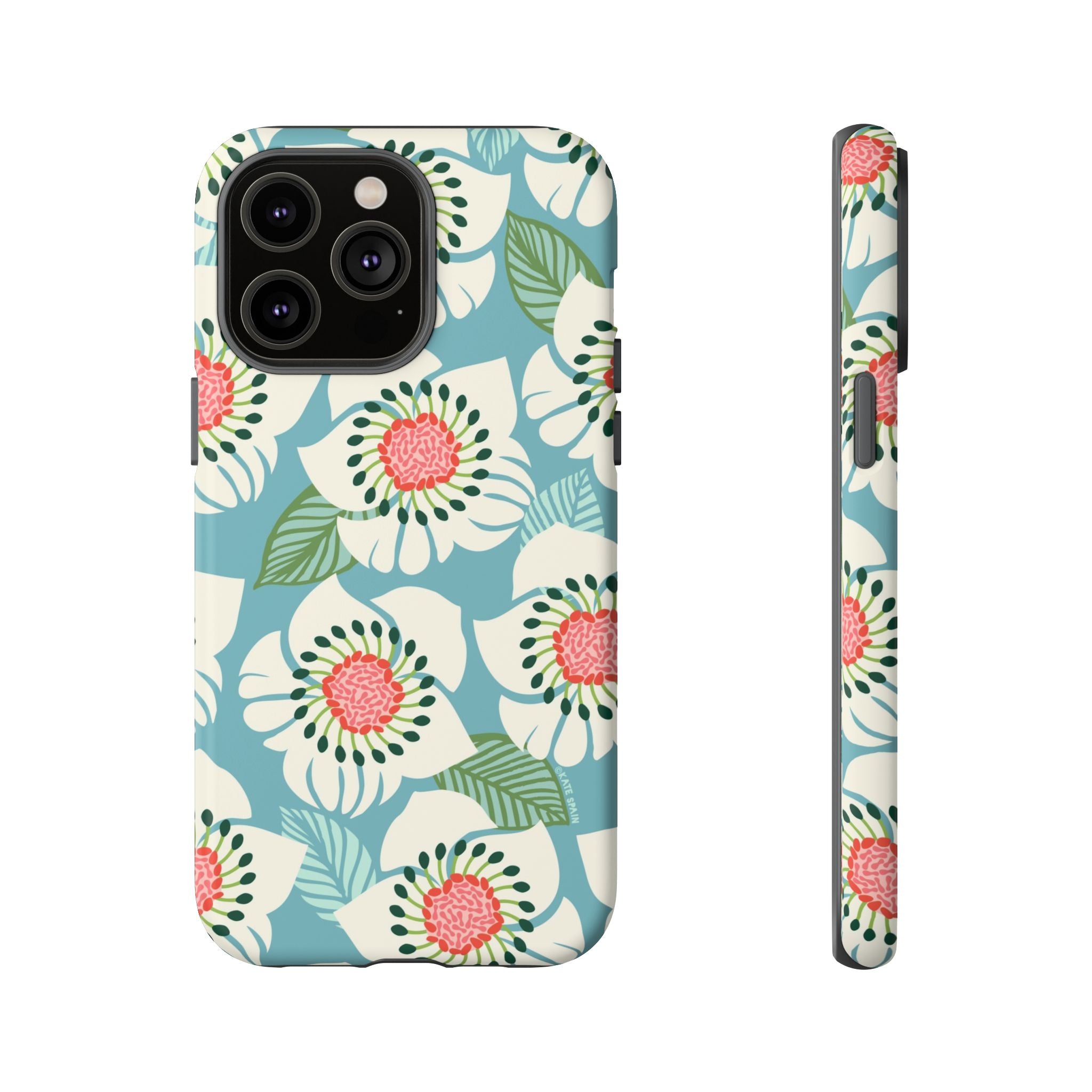 Panache Floral Tough iPhone 14 Pro Max Case – Matte | sky blue, pale cream, pink anemone floral print