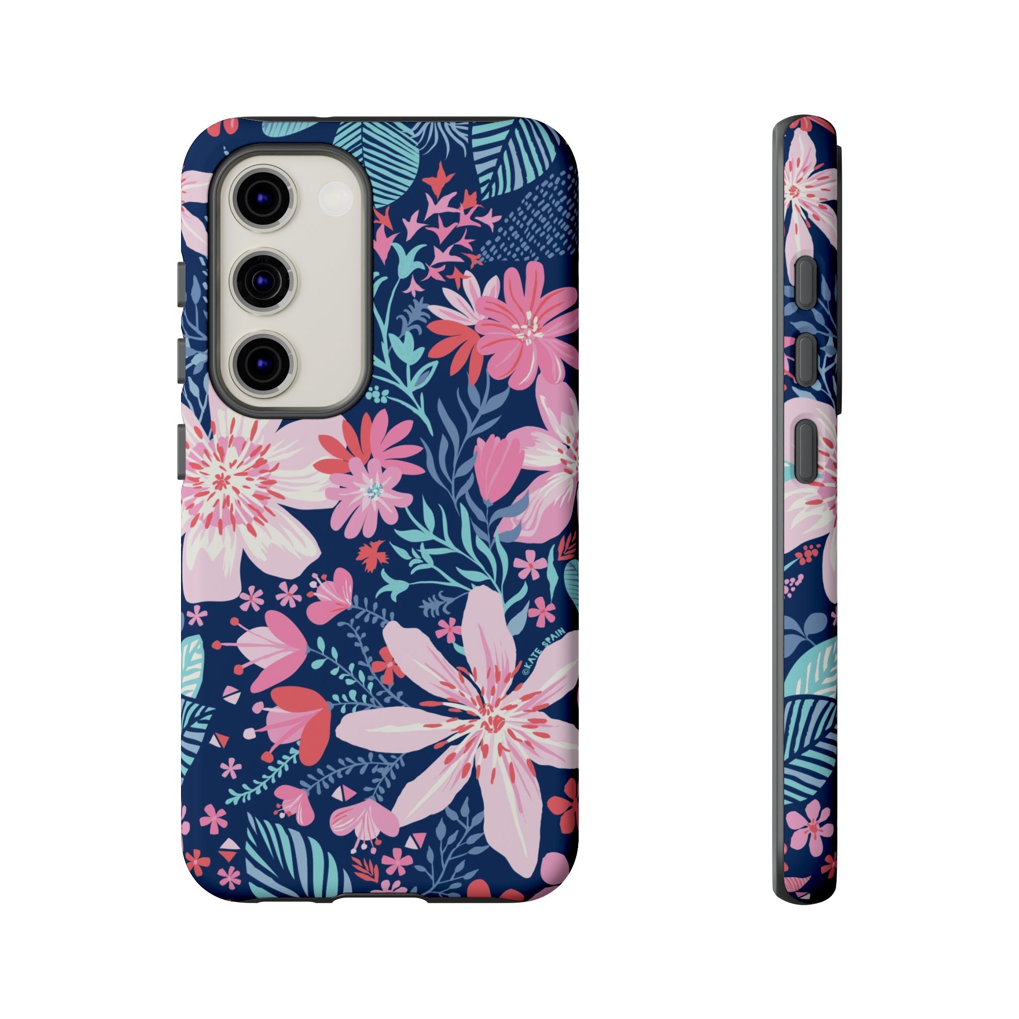 Tropical Bonaire Samsung Galaxy S23 Case – Matte | navy, pink, white tropical floral botanical print