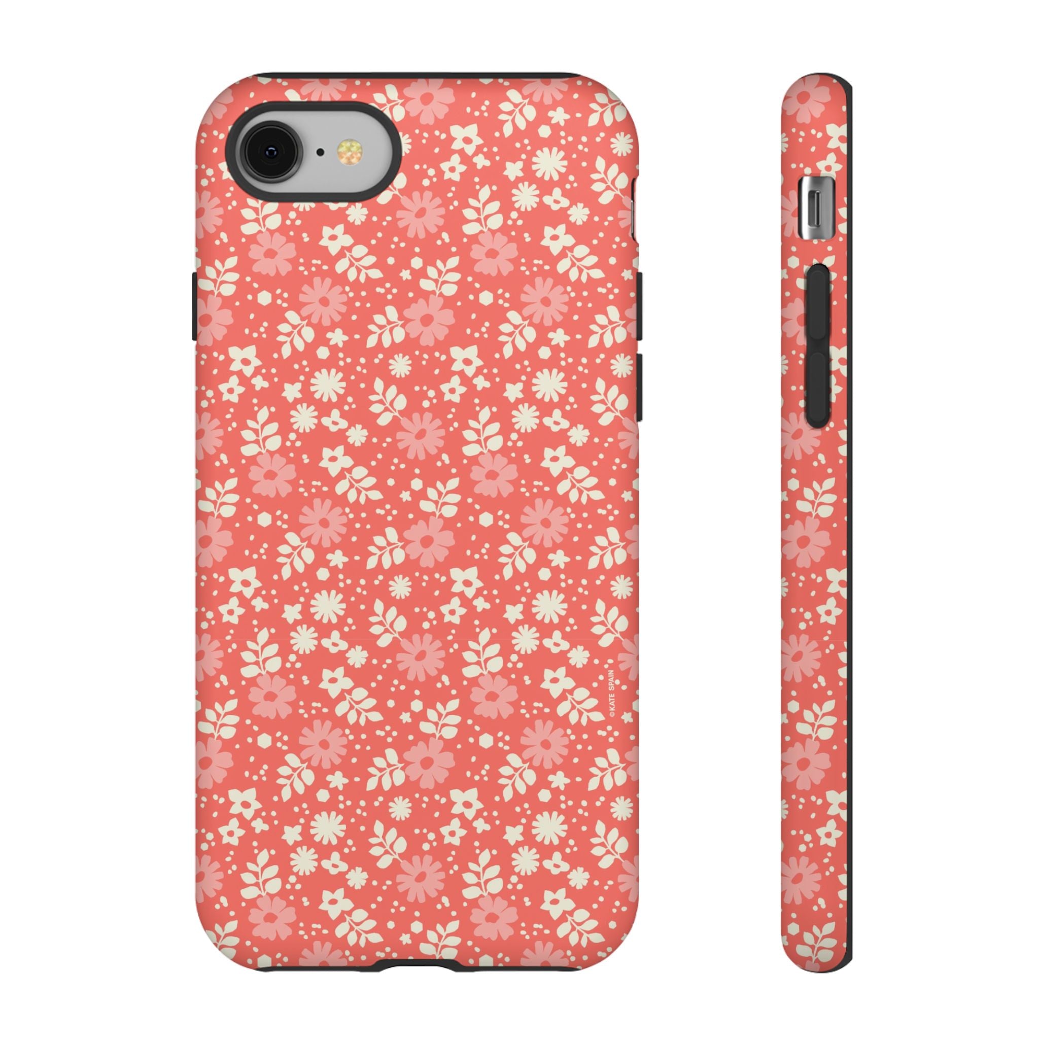 Petaline Tough iPhone 8 Case – Matte | coral, pink, cream ditsy floral print