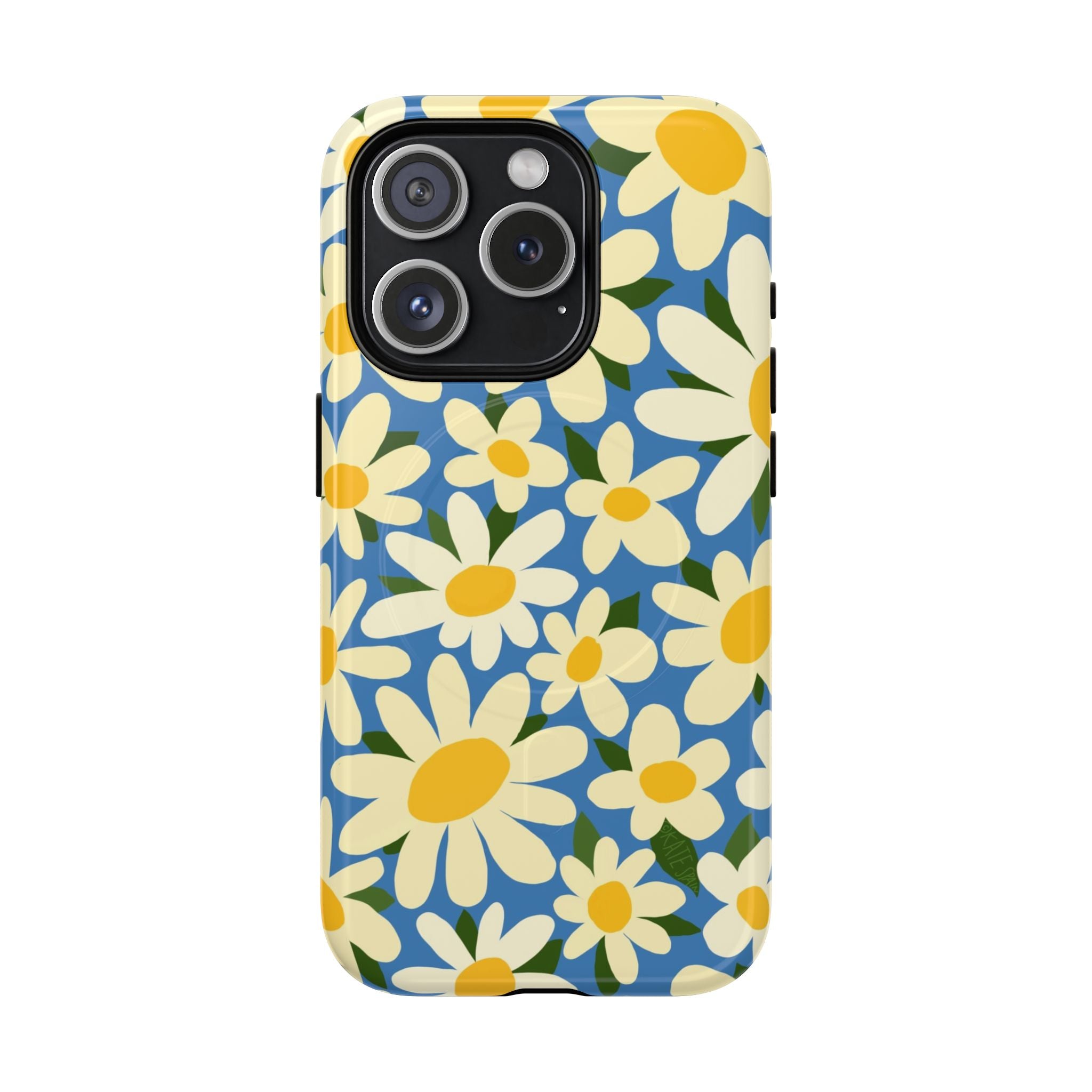 Shasta Daisy MagSafe iPhone 15 Pro Case – Glossy | blue, cream, yellow daisy floral print