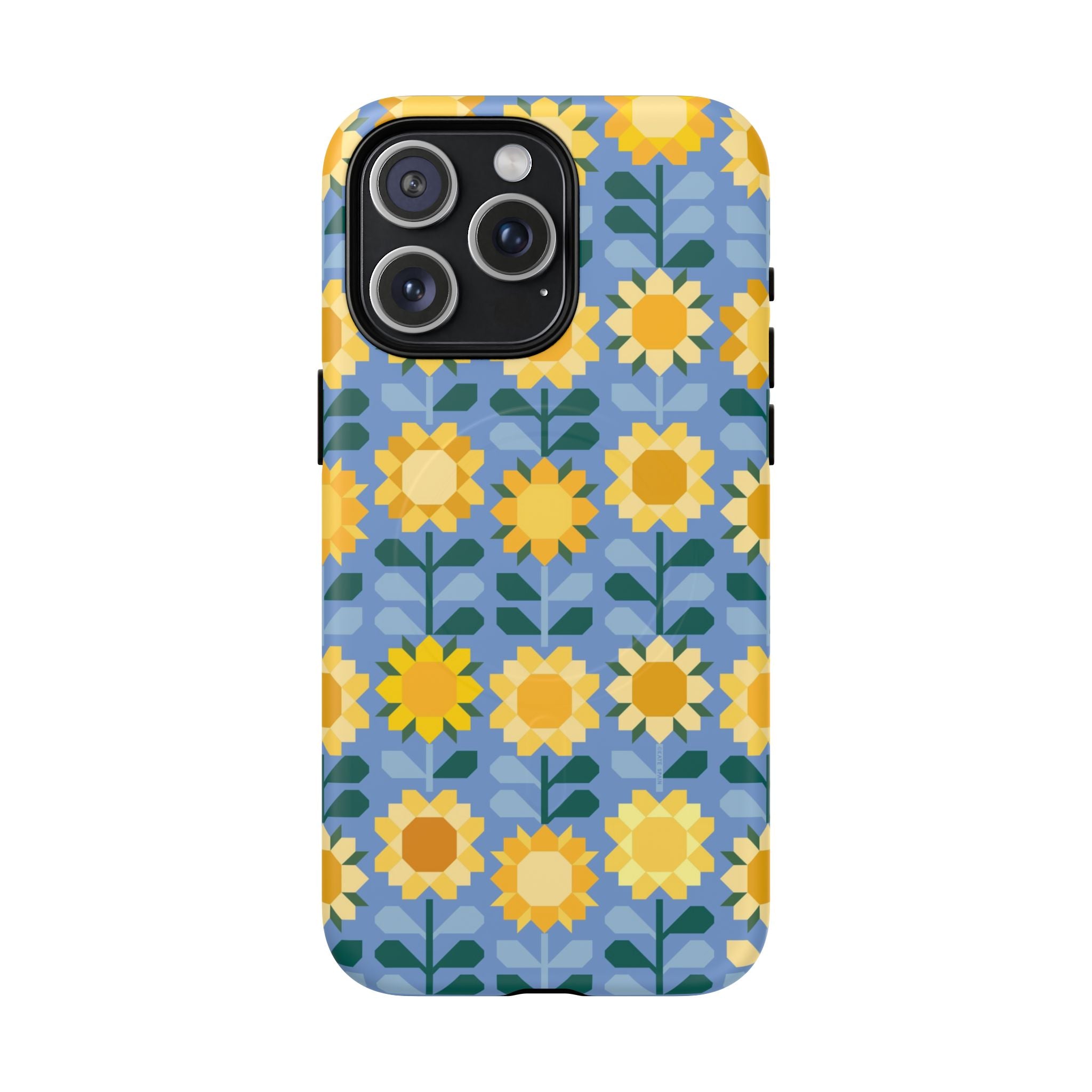 Sunflowers MagSafe iPhone 15 Pro Max Case – Matte | blue, yellow, gold geometric sunflower print