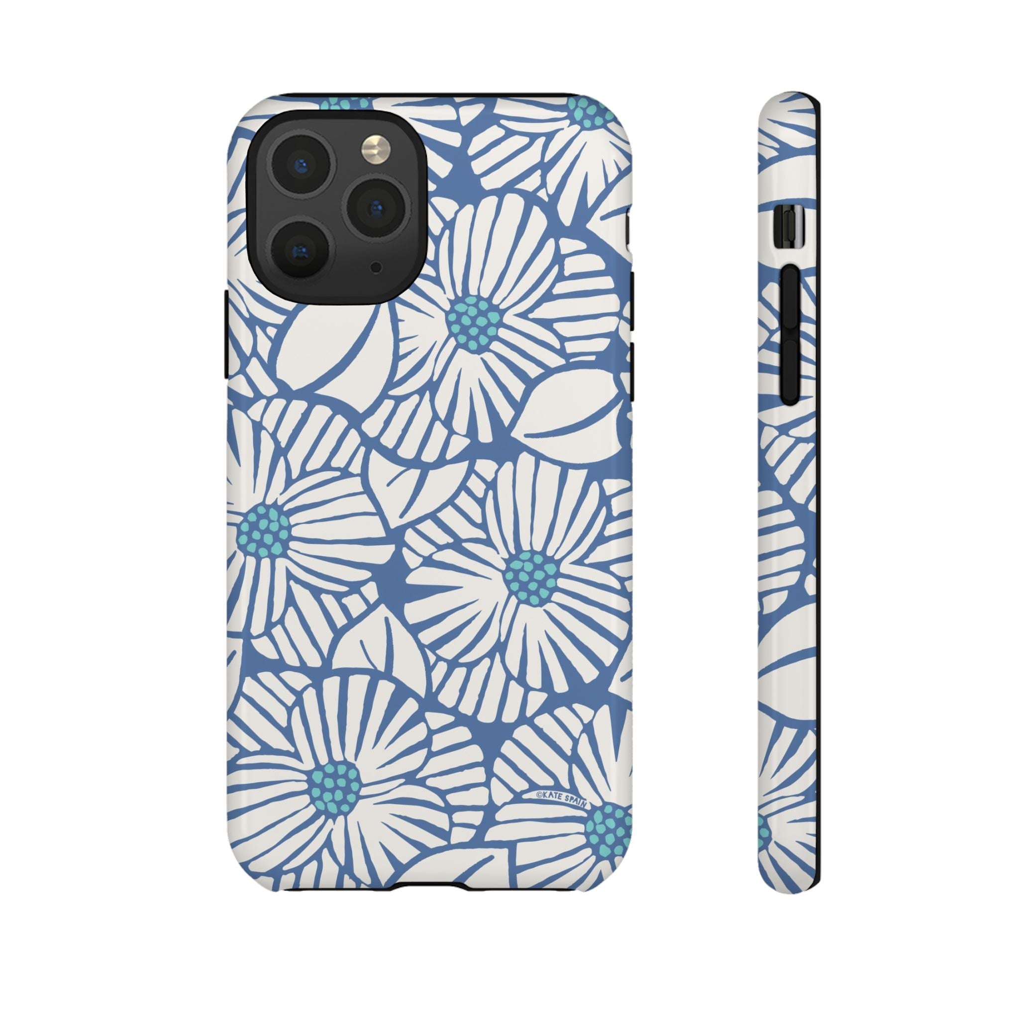 Calendula Tough iPhone 11 Pro Case – Glossy | periwinkle, cream, teal graphic daisy floral print