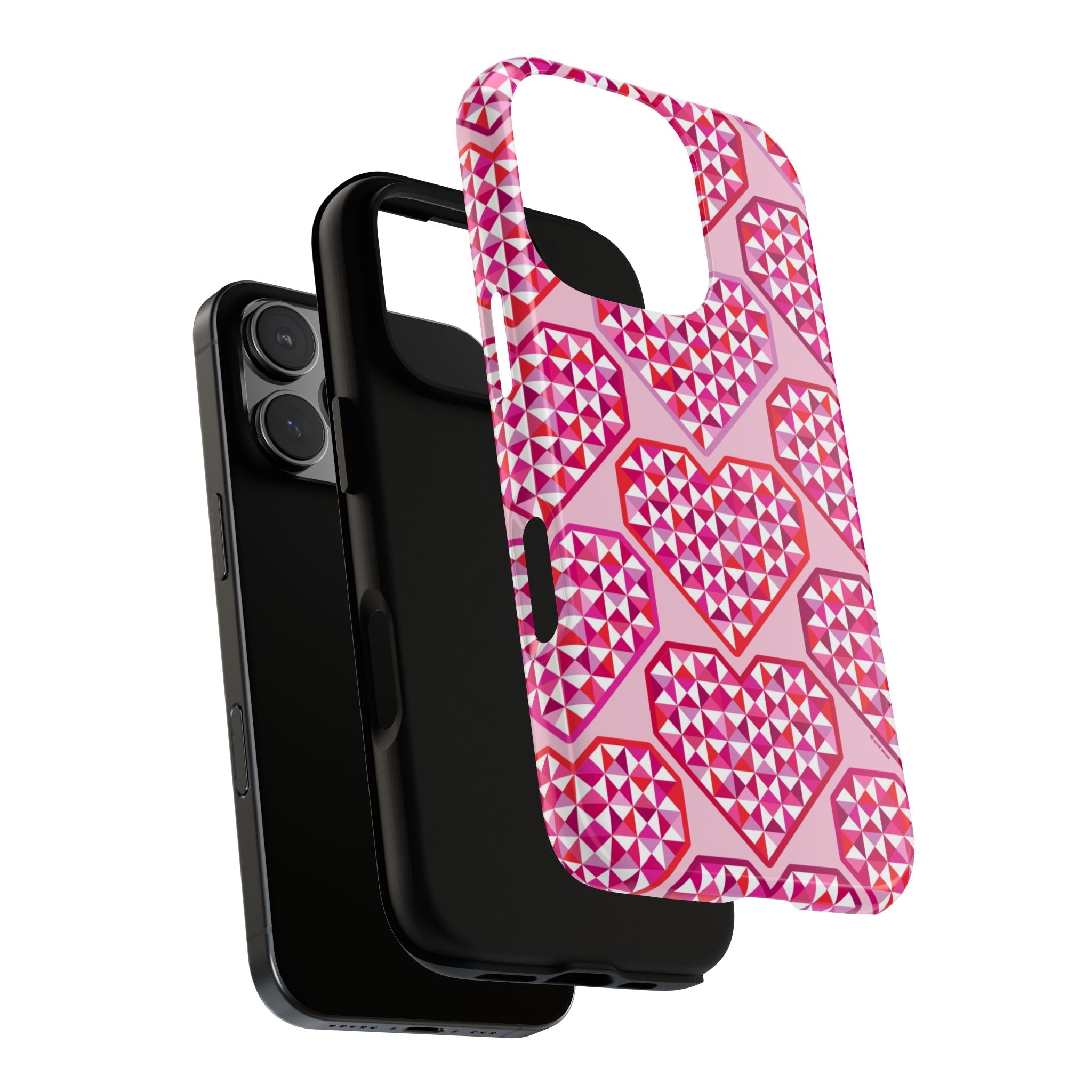 Pink Pyramid Heart Tough iPhone 16 Pro Max Case – dual-layer construction detail