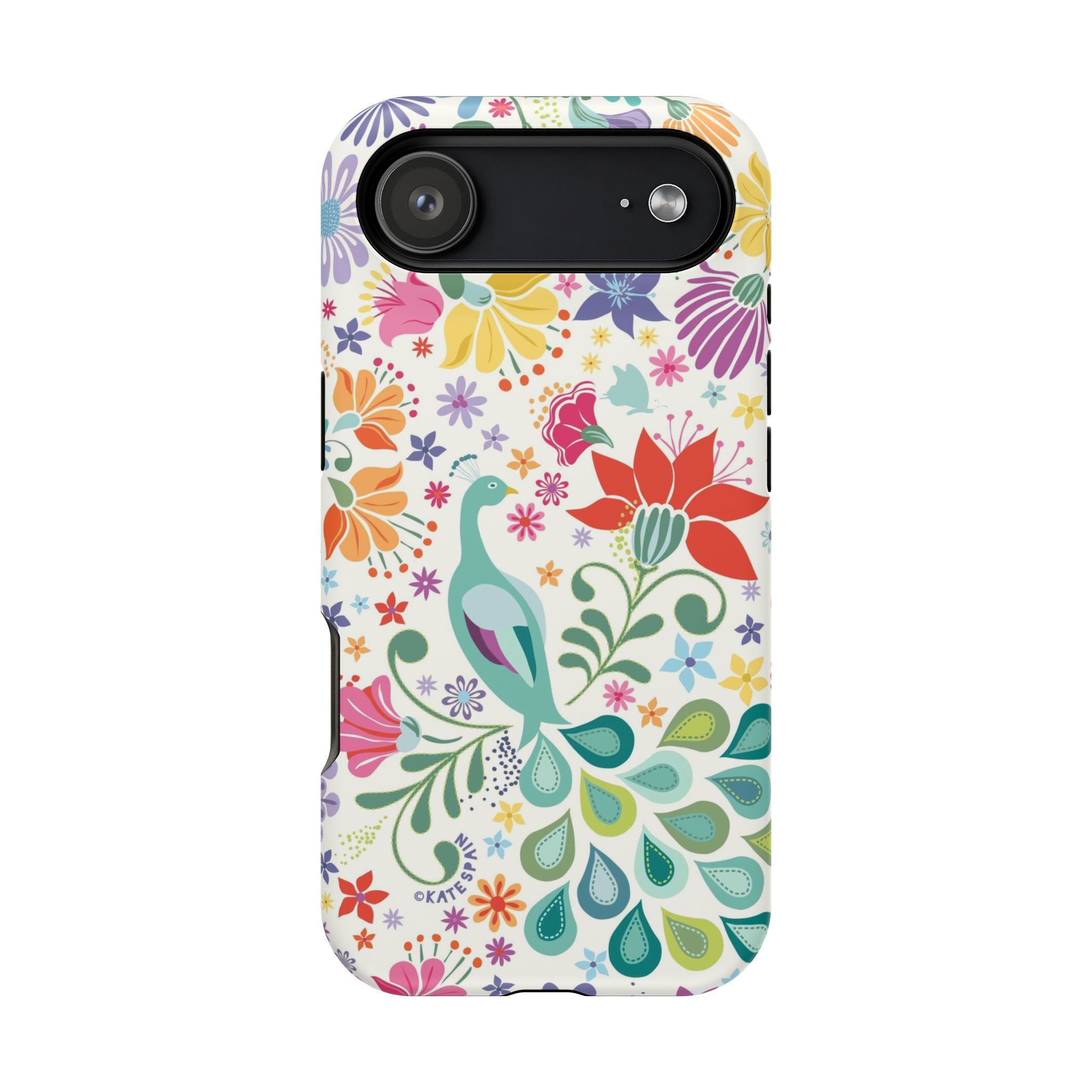 Peacock Sanctuary MagSafe iPhone 17 Air Case – Matte | ivory, teal, navy peacock botanical print MagSafe compatible, dual-layer protection