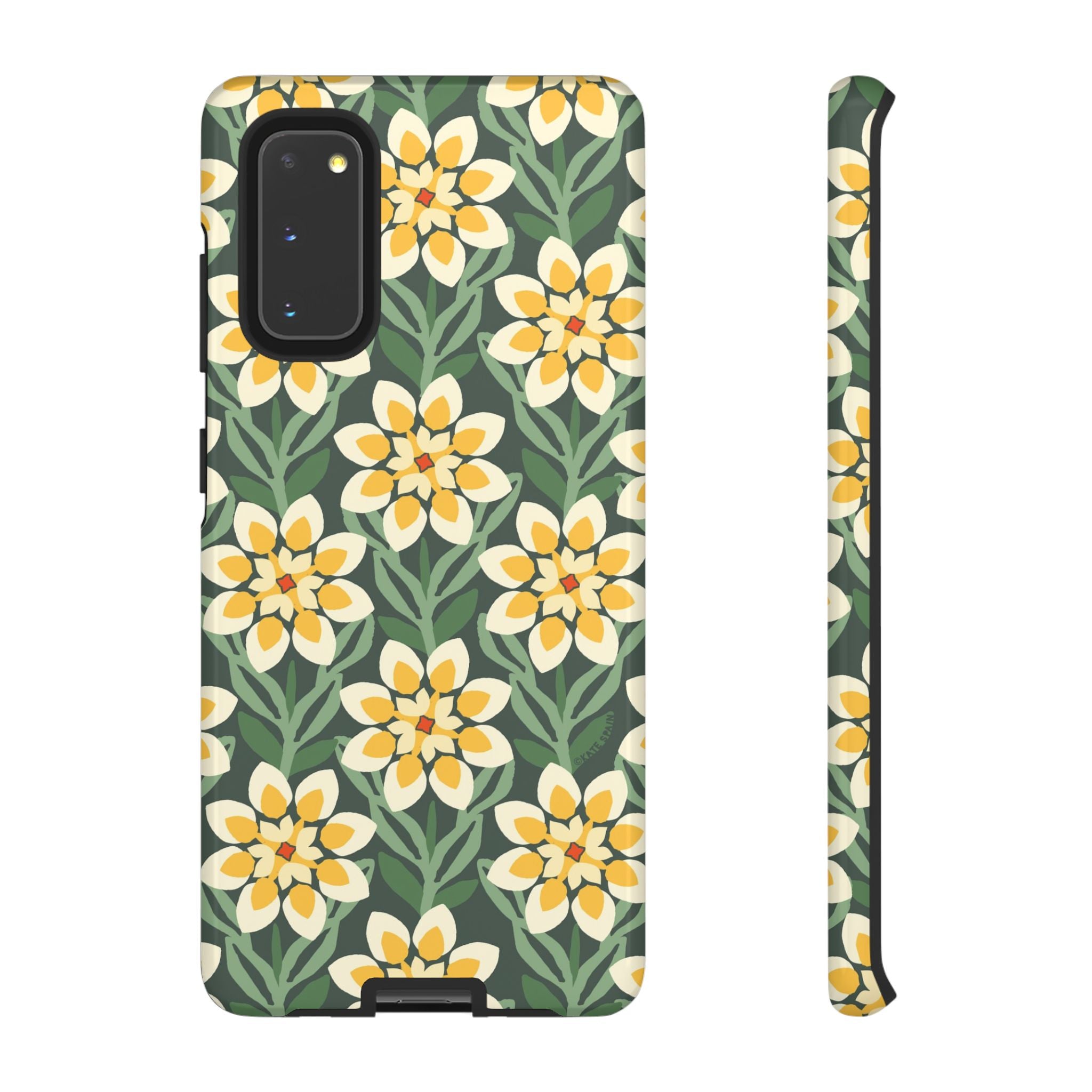 Luxury Modern Dahlia Samsung Galaxy S20 Case – Glossy | forest green, yellow, cream modern dahlia print