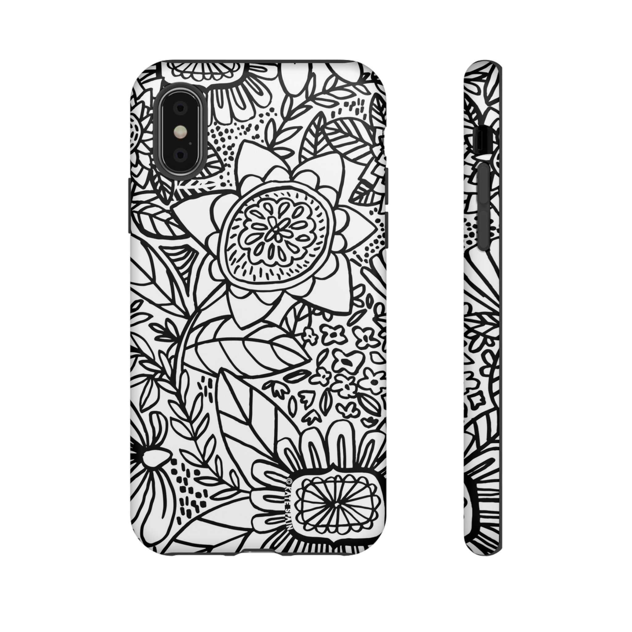 Esprit Tough iPhone XS Case – Matte | white, black botanical line art floral print