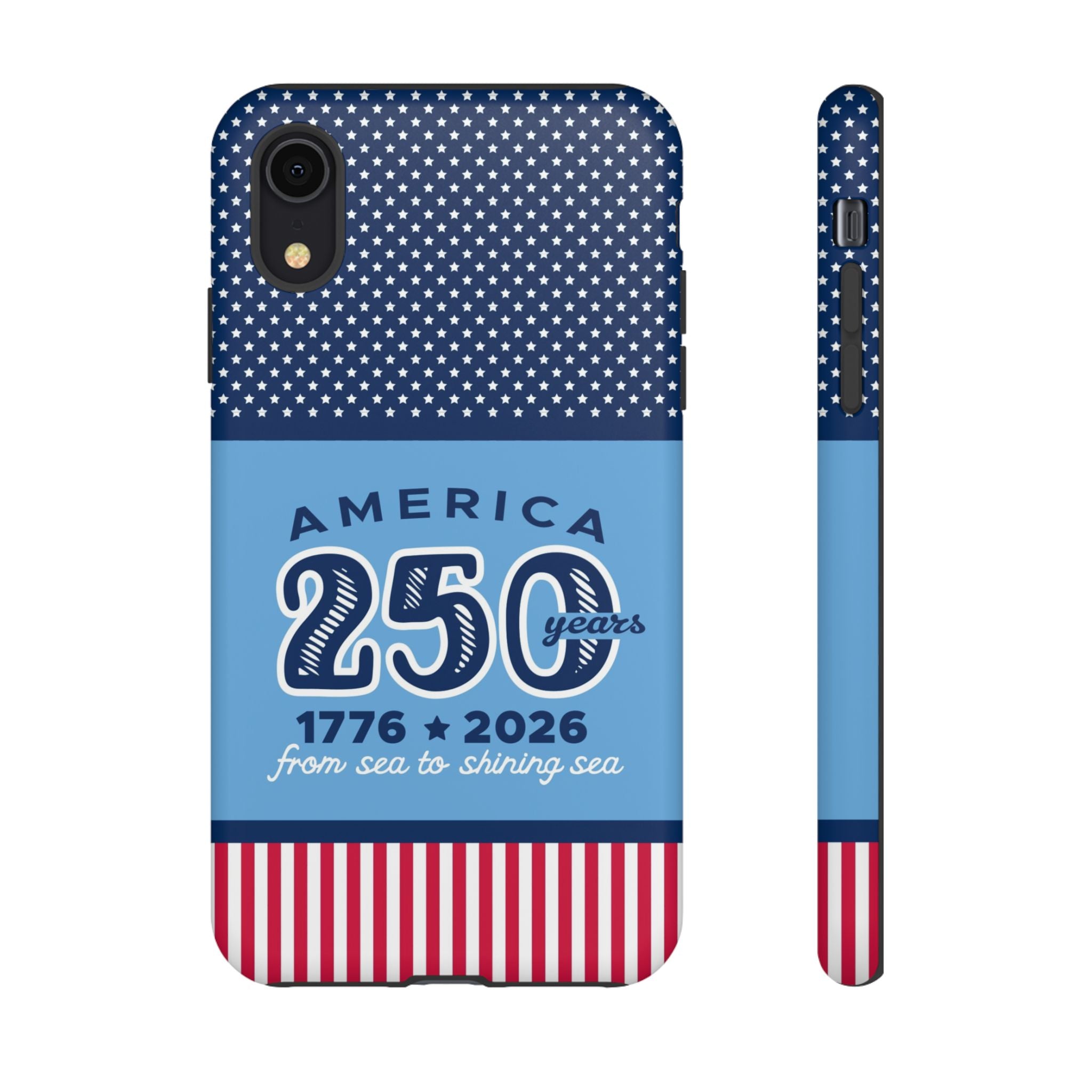Sea to Shining Sea Tough iPhone XR Case – Matte | navy, sky blue, red, white American stars & stripes 250th anniversary print