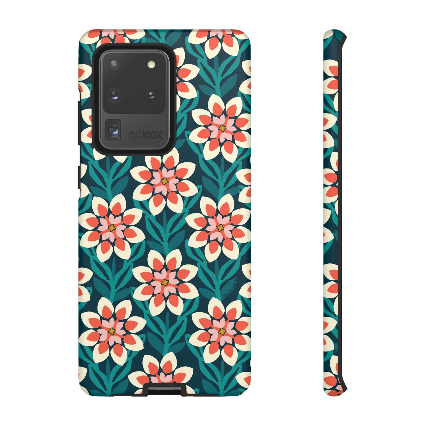 Modern Dahlia Samsung Case - Teal Coral Allover Pattern