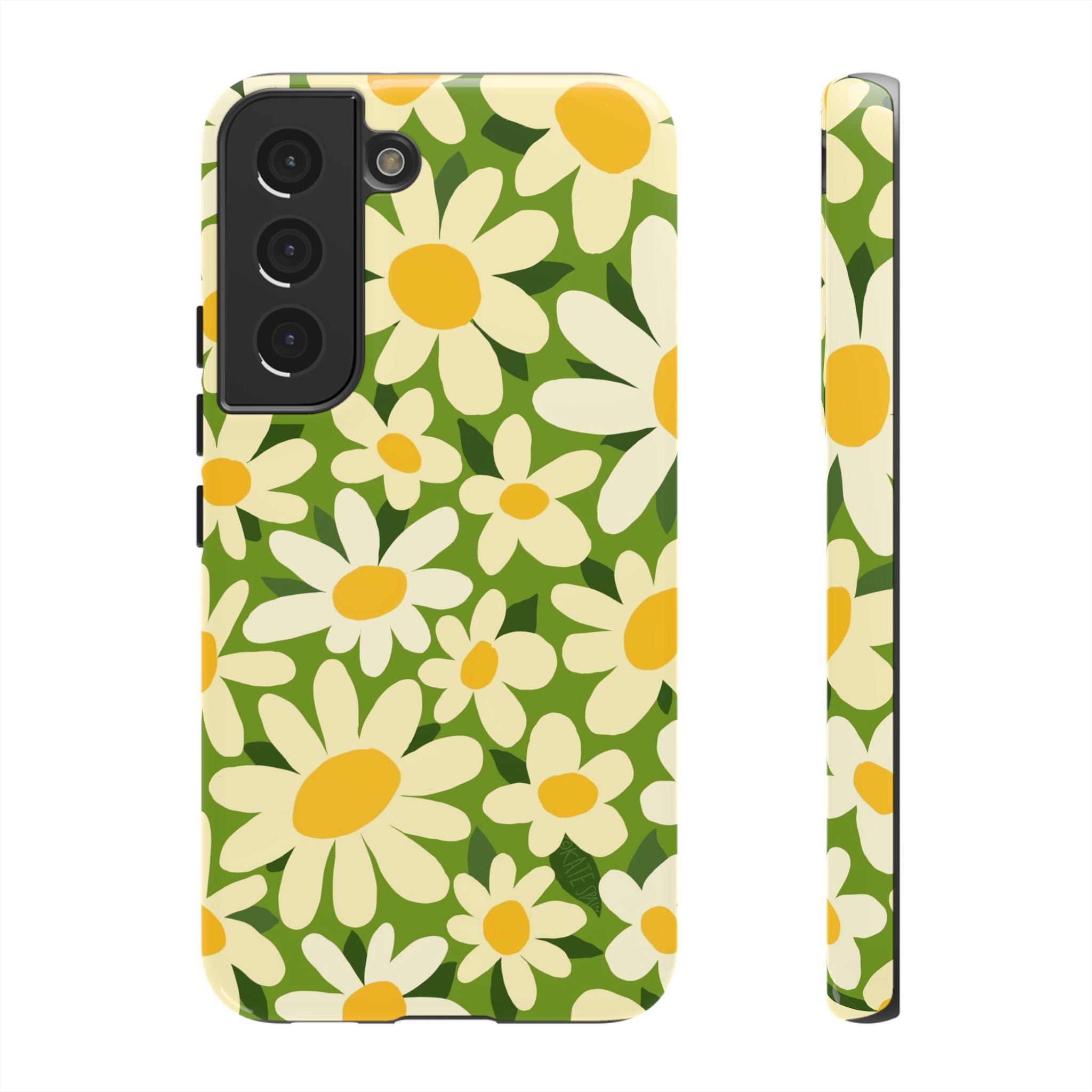 Luxury Shasta Samsung Galaxy S22 Case – Glossy | green, white, yellow daisy floral print
