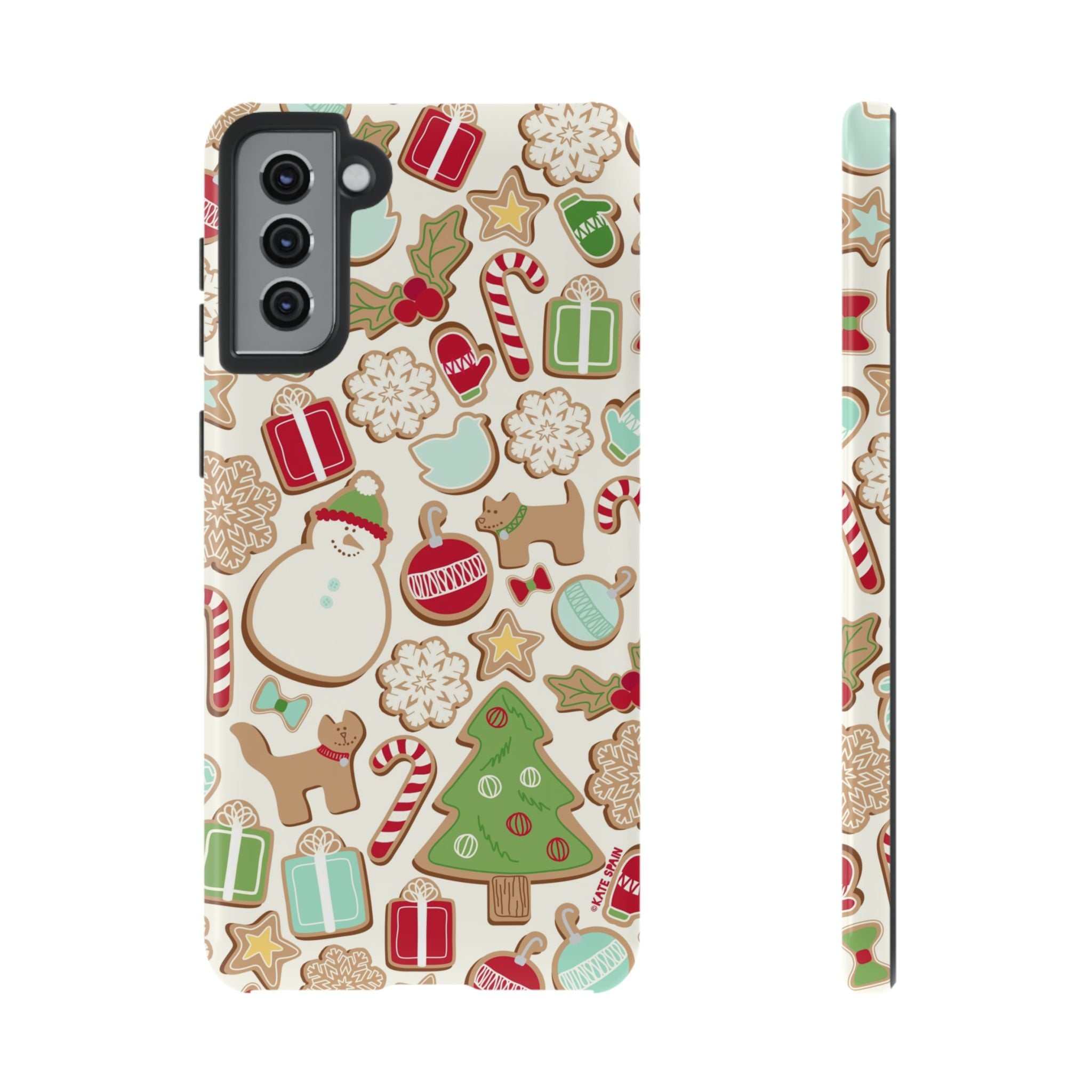Gingerbread Cookies Samsung Galaxy S21 Plus Case – Glossy | cream, red, green gingerbread holiday cookie print